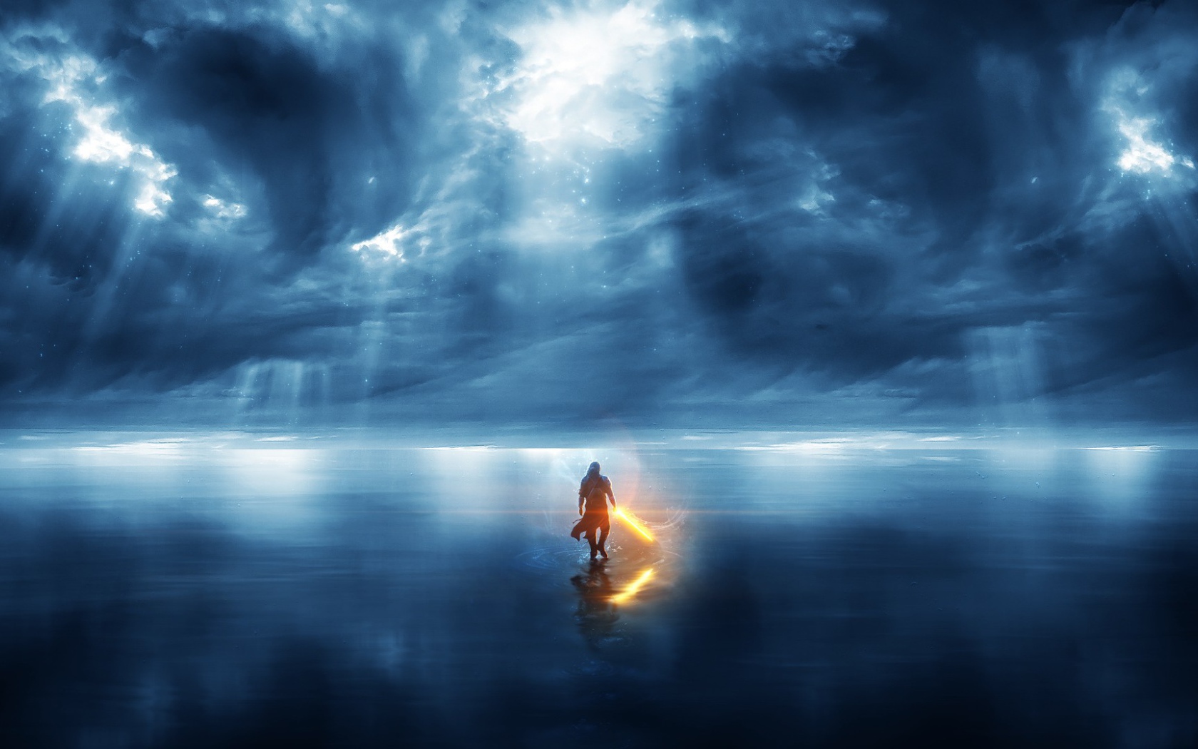 Человек идет по морю