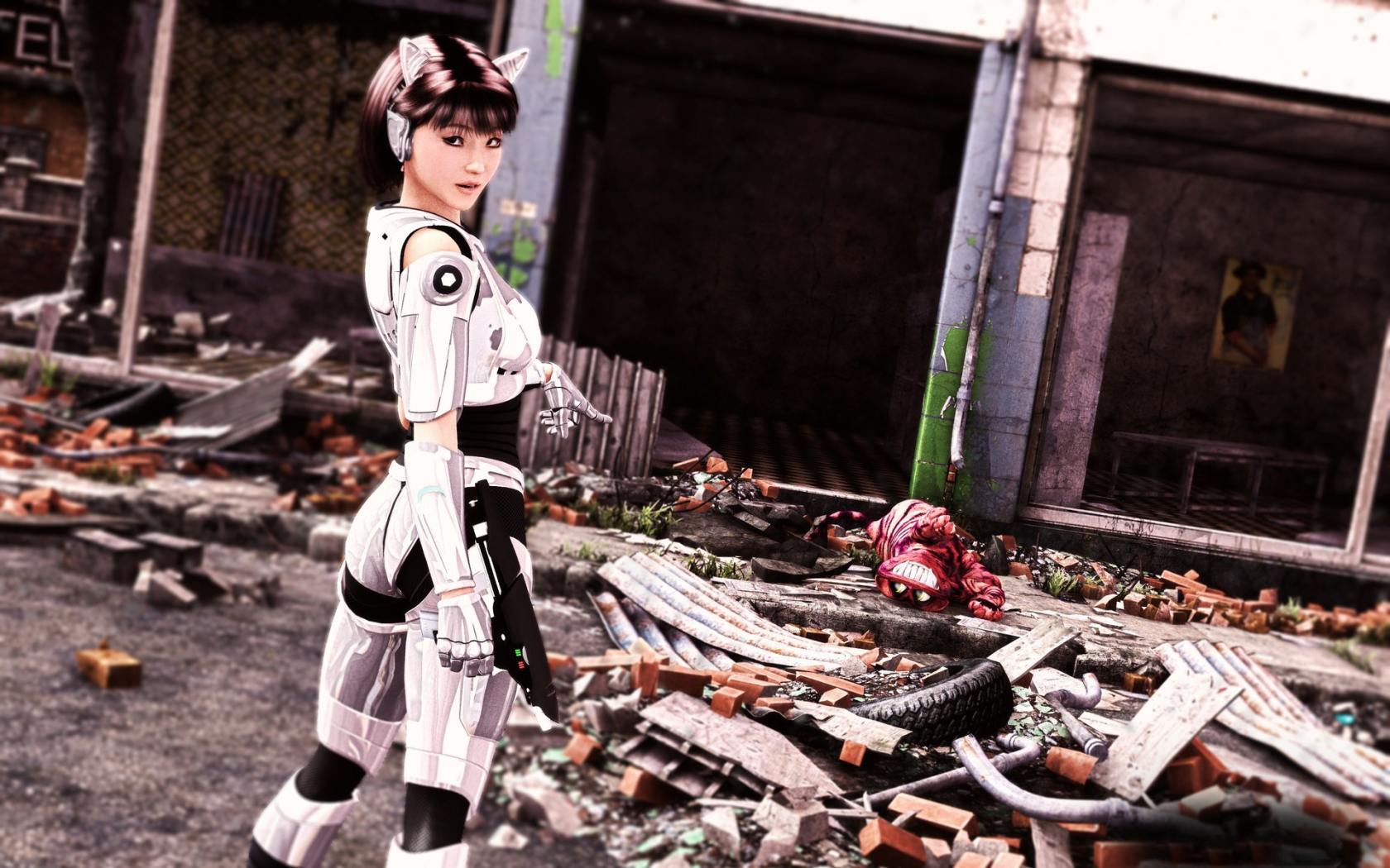 Девушка киборг убила монстра