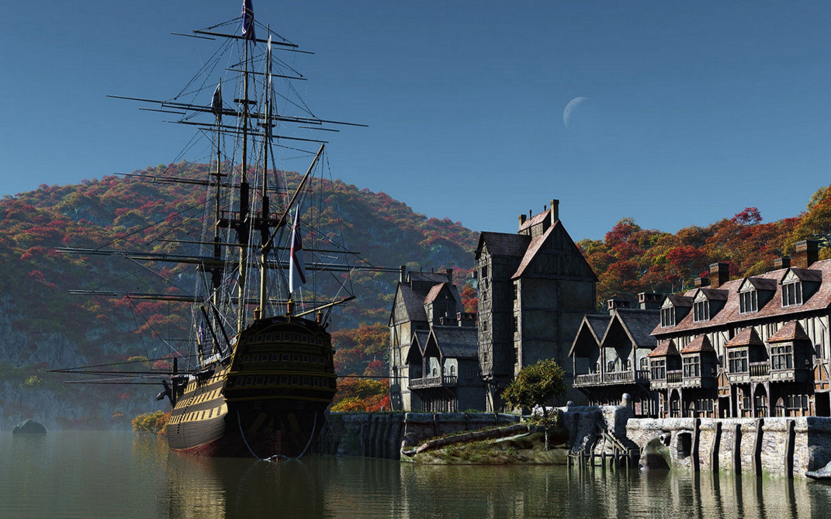 Парусный корабль на пристани