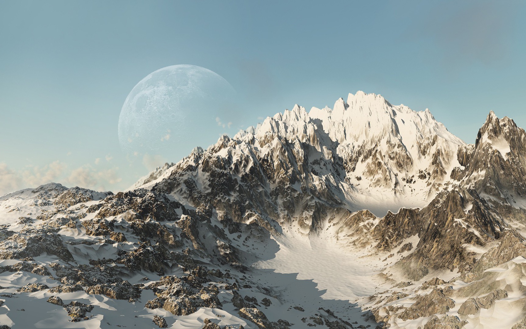 Фото композиция с горой и планетой