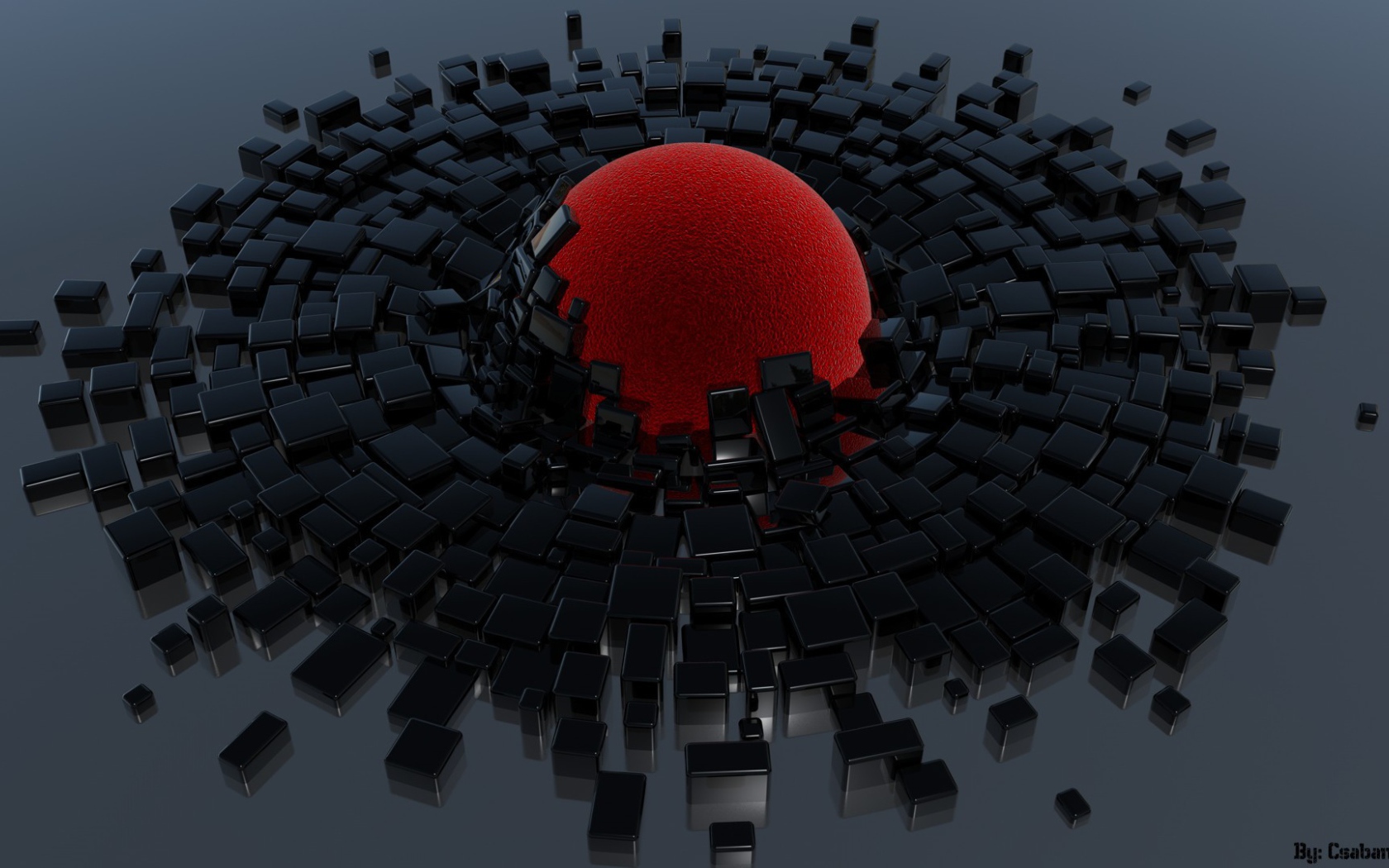 Красный шар и черные кубики