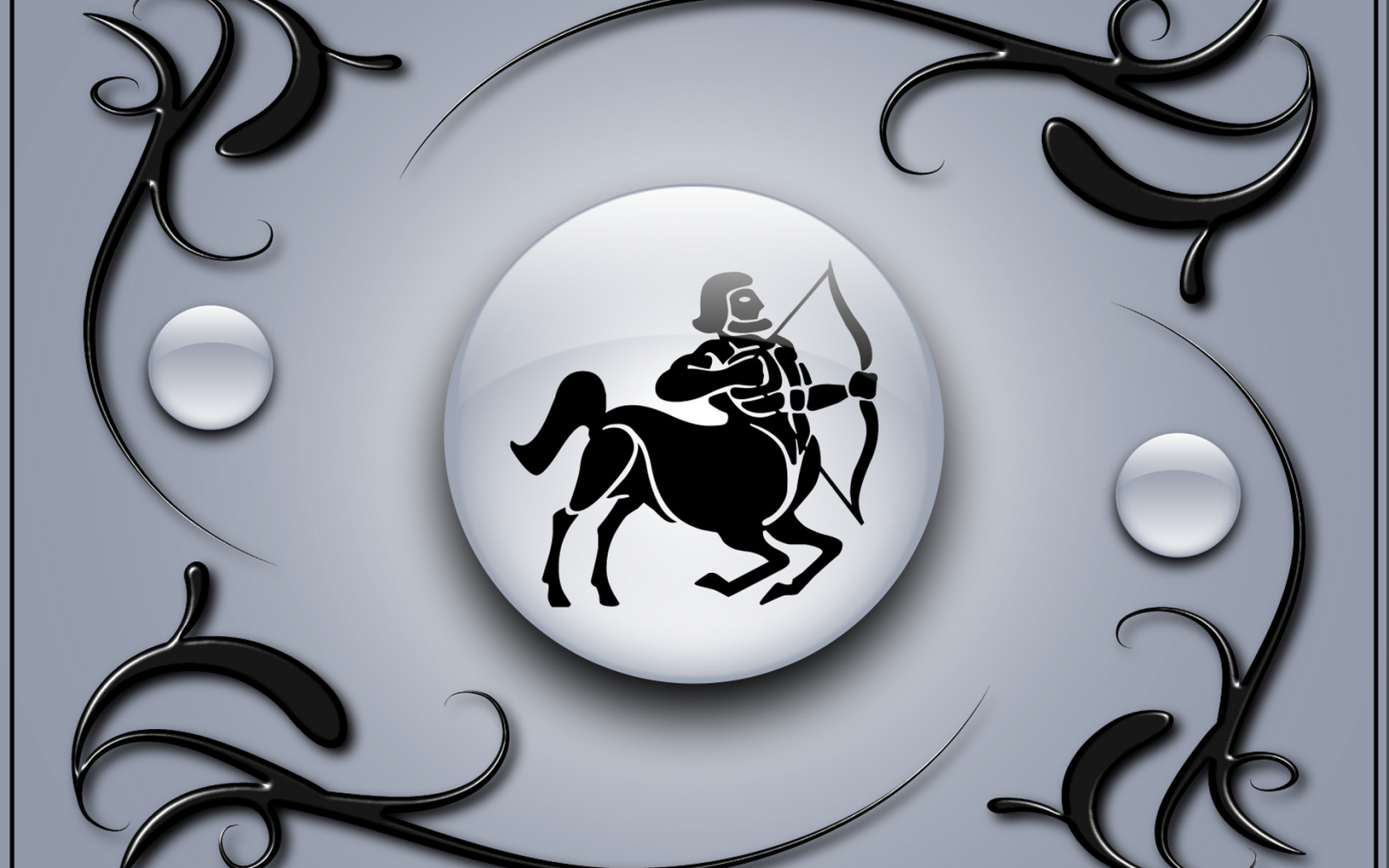 Знак стрелец на сером фоне с чёрным орнаментом