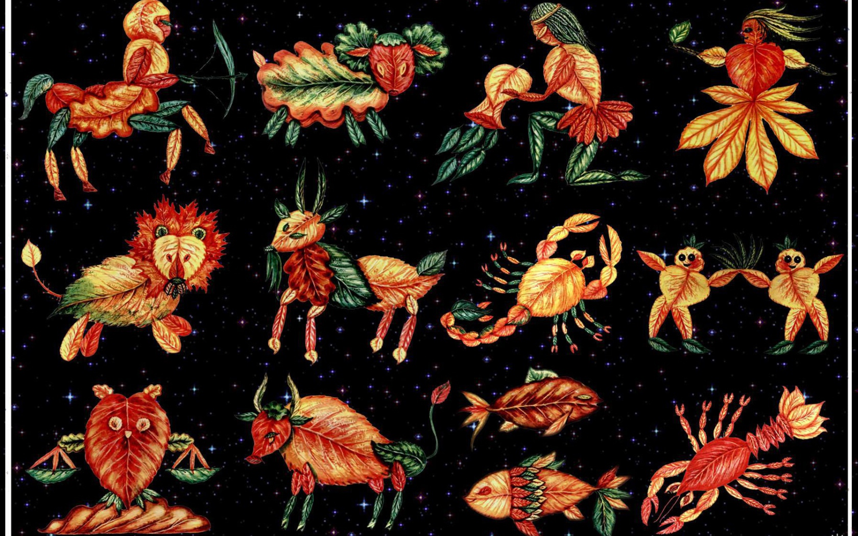 Знаки зодиака из листьев