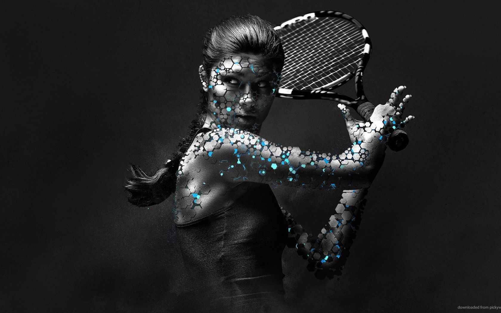 Теннисистка на чёрном фоне