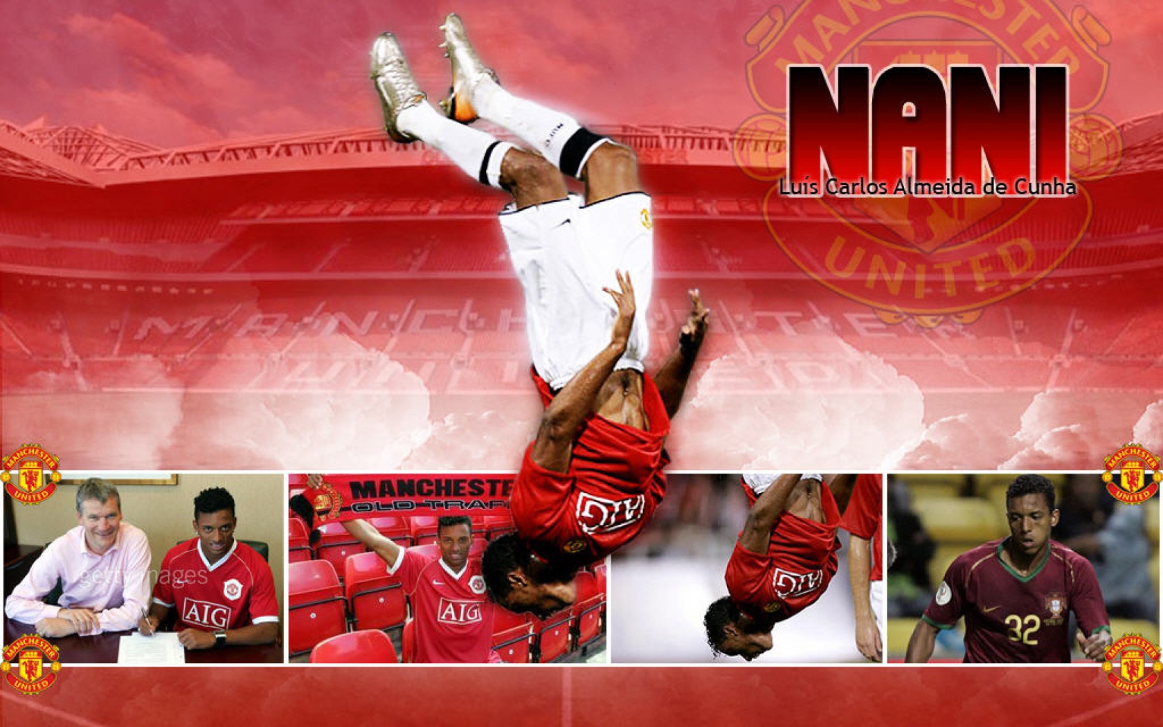 Полузащитник Манчестер Юнайтед Луиш Нани делает сальто