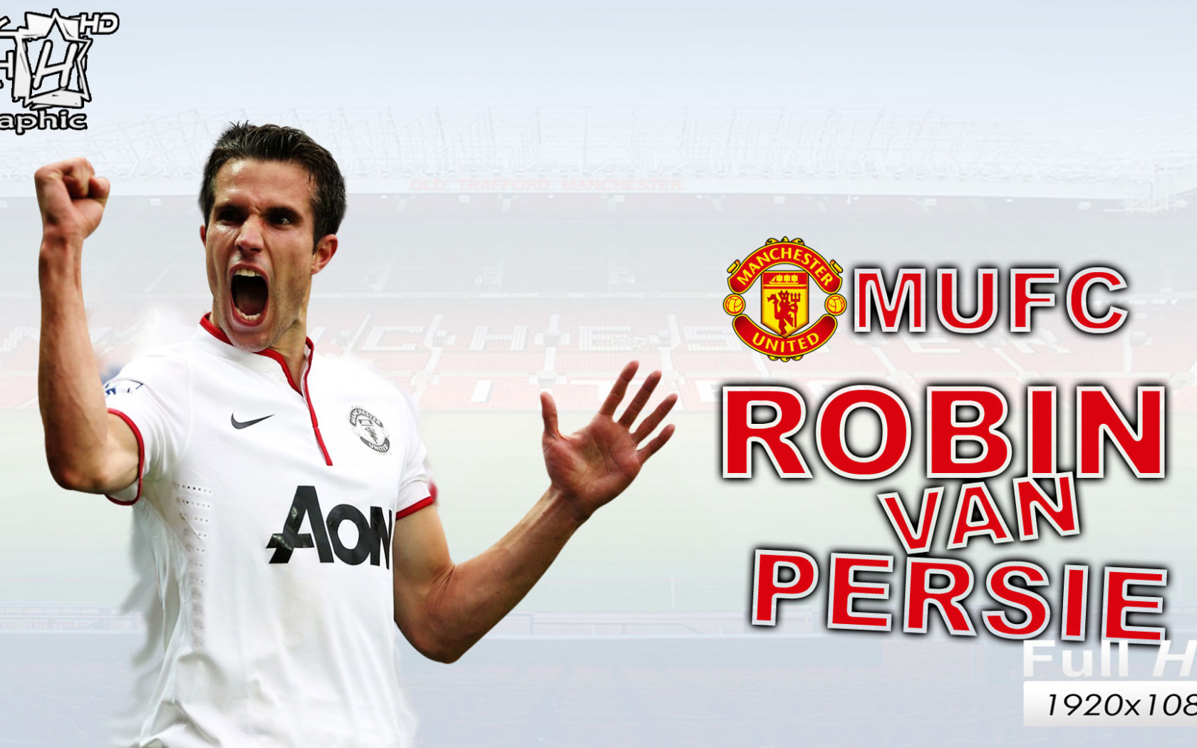 The player of Manchester United Robin van Persie on white background