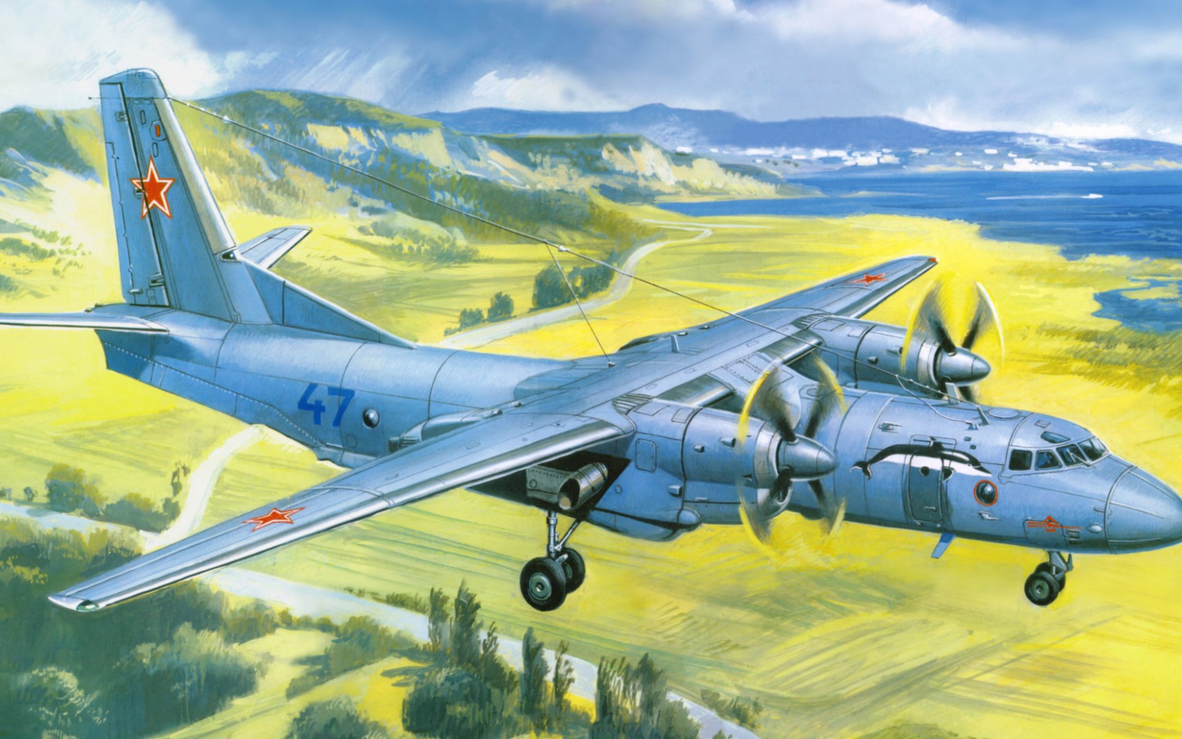 Советский самолет над полями