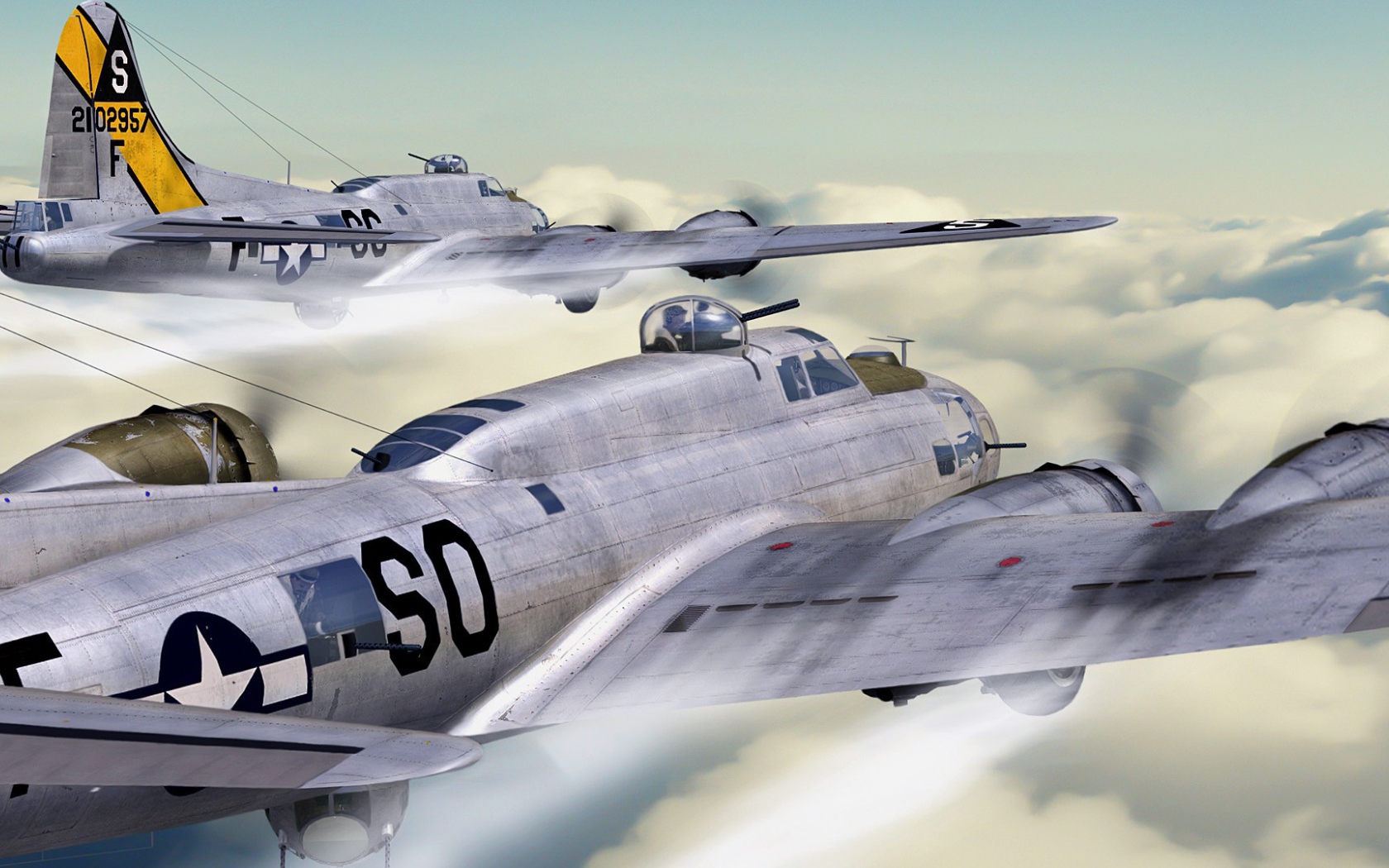 Самолеты Б-17 летят в облаках