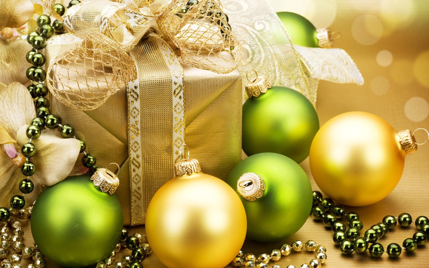 	   Golden balls , beads and gift