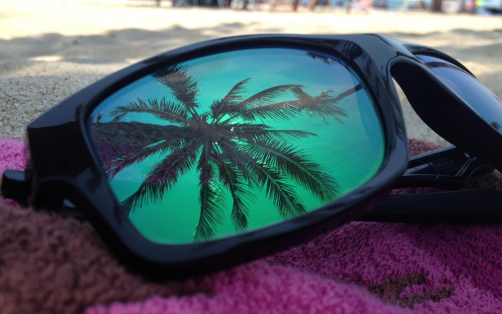 В очках отражение пальмы