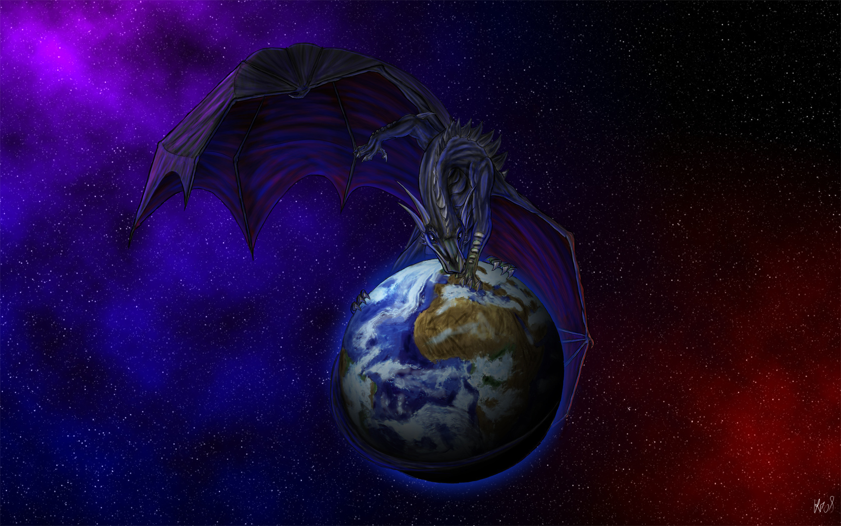 Дракон сидит на земном шаре