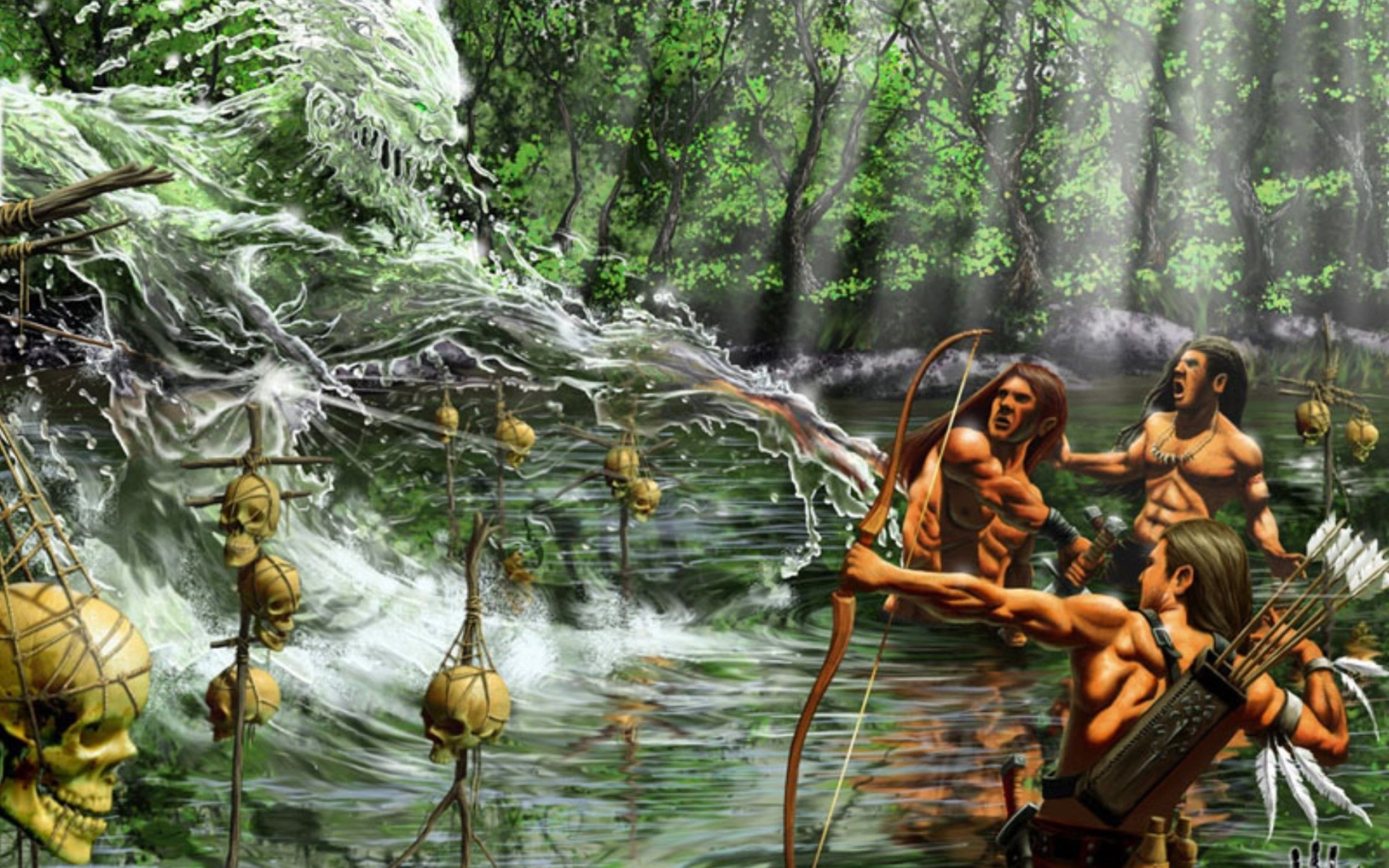 Люди воюют с водяным человеком