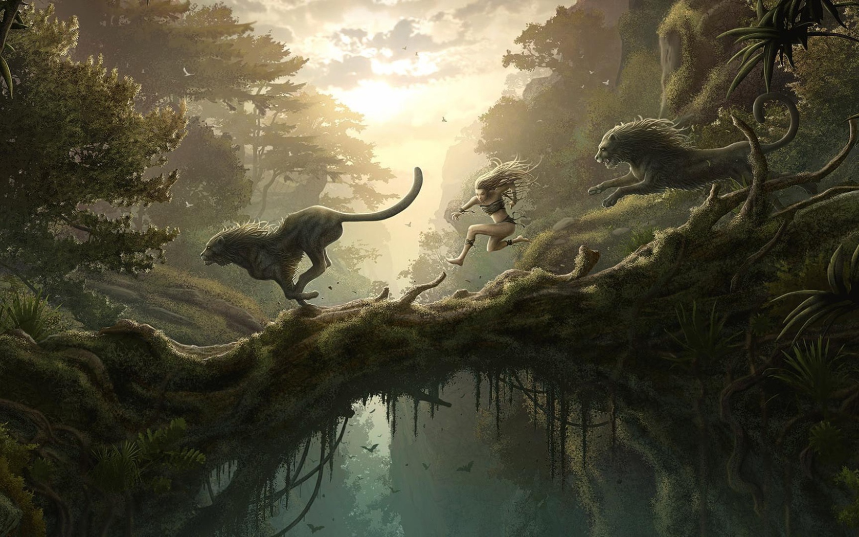 Бег человека и львов