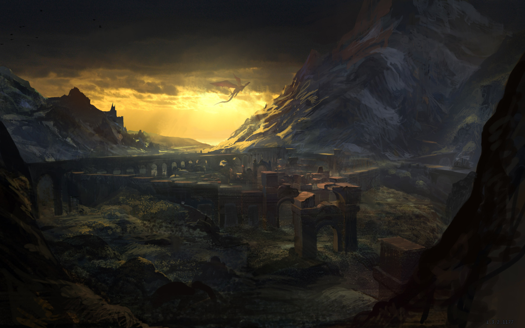 Дракон на фоне неба в игре Ведьмак