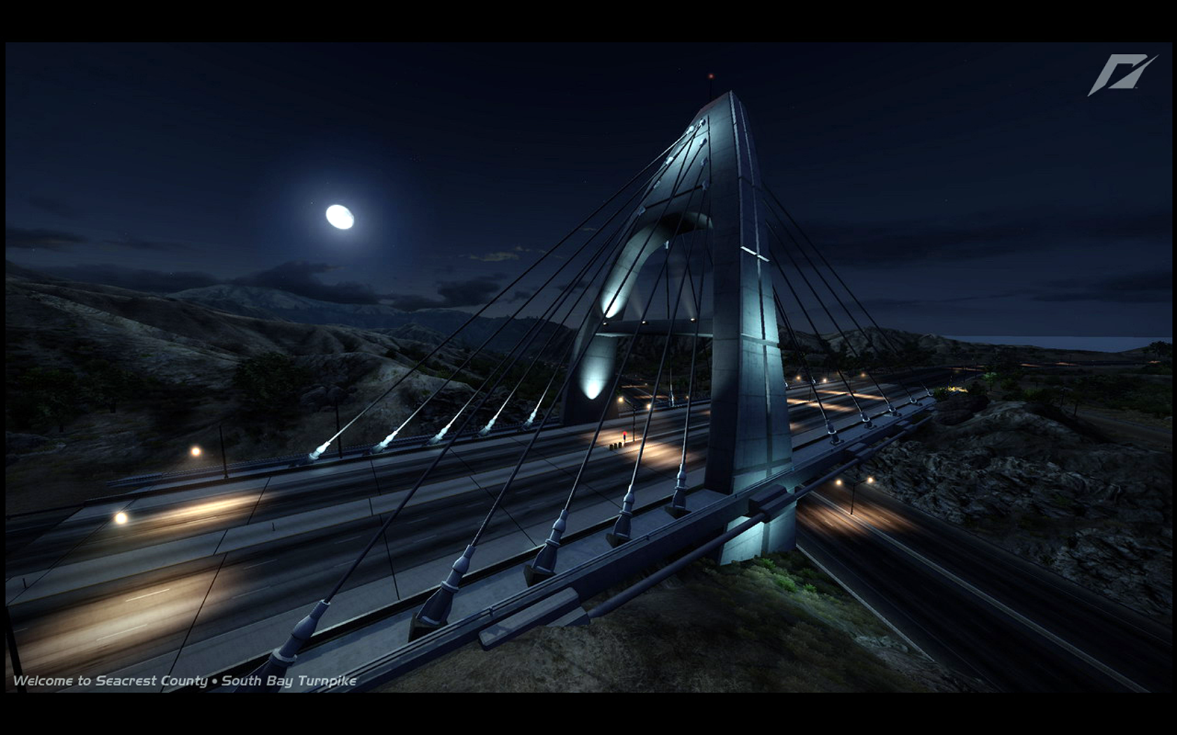 Скоростная дорога в лунную ночь