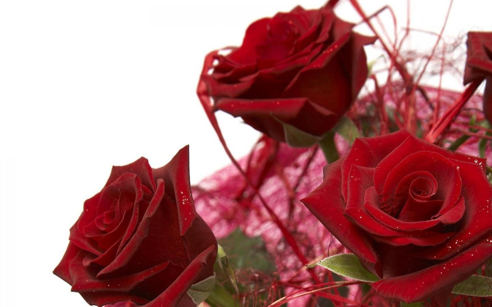 Украшенные красные розы в подарок на восьмое марта