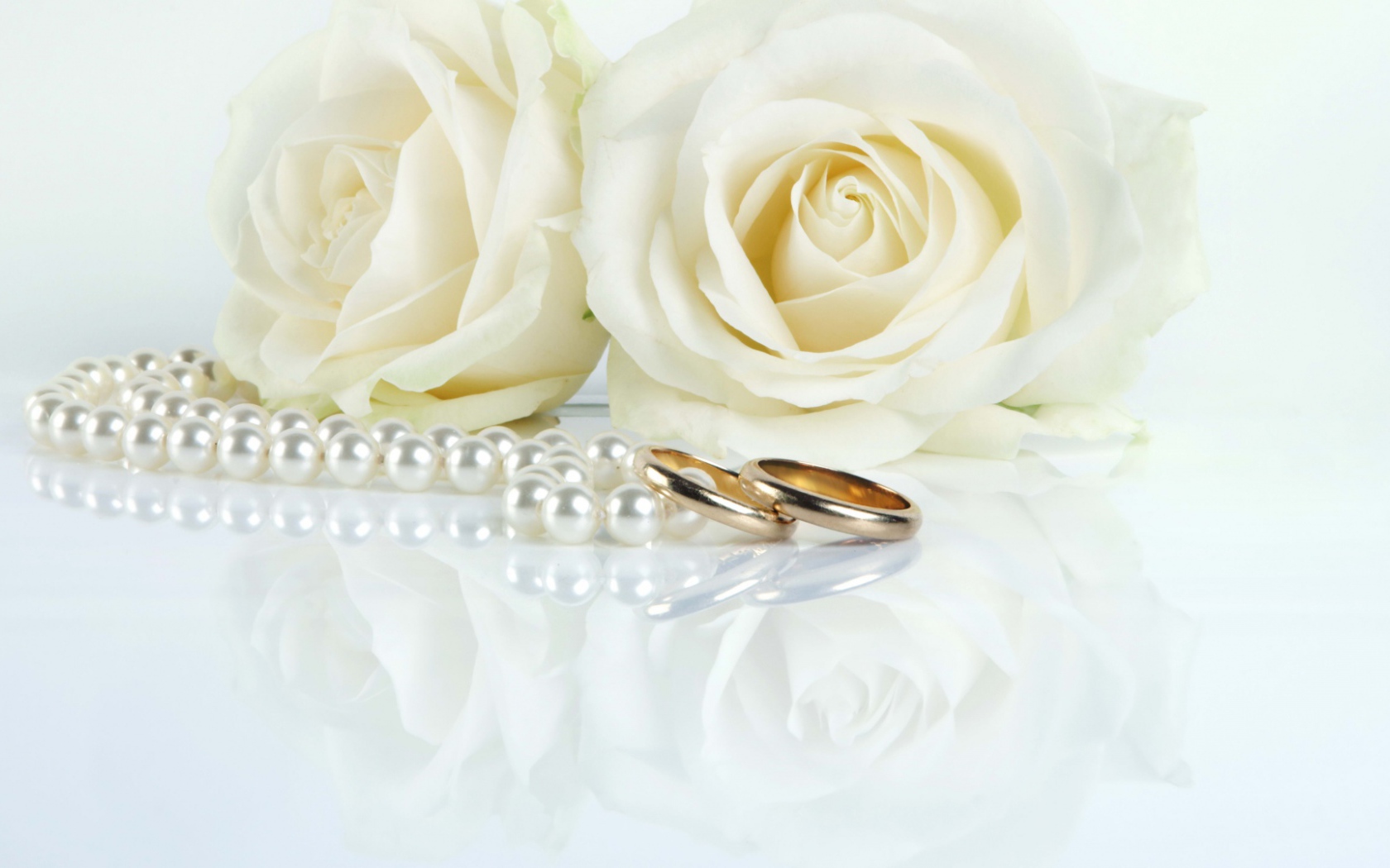 Белые розы и свадебные кольца