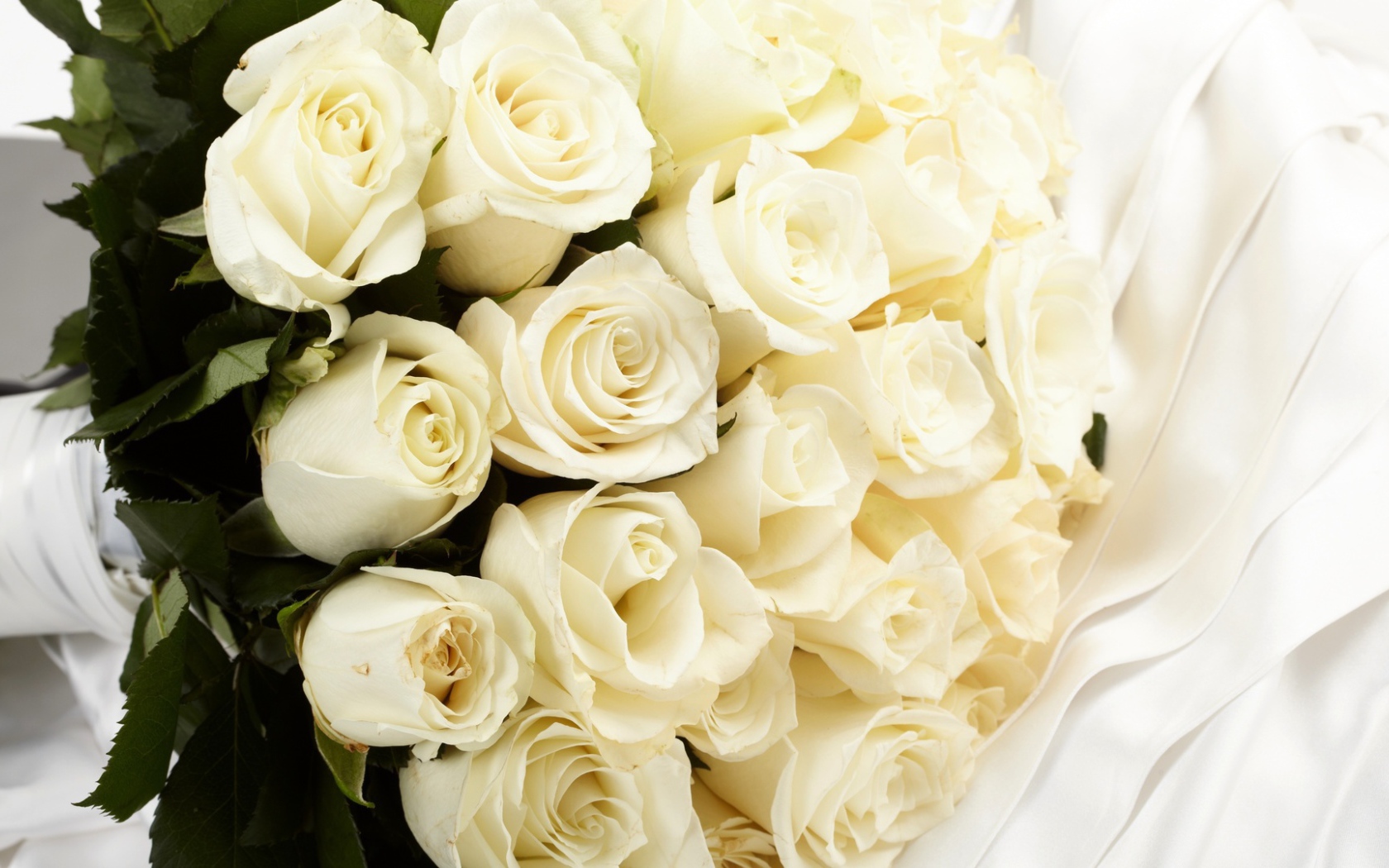 Белые розы в букете для невесты