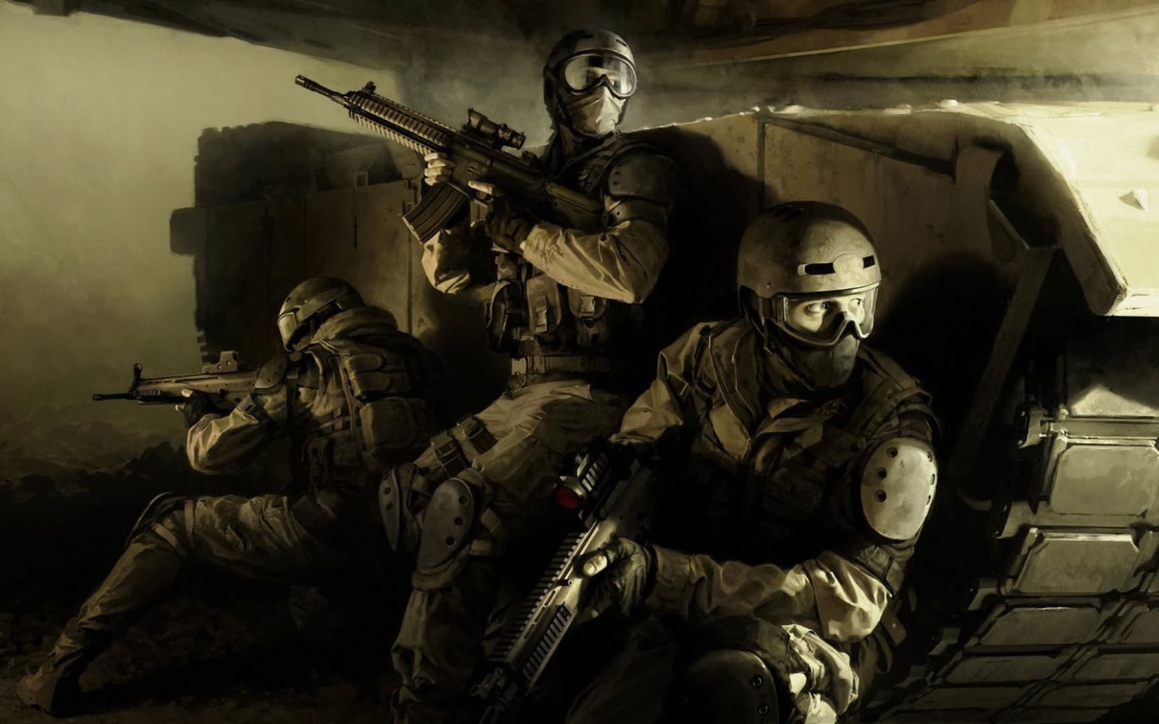 Бойцы спецназа за танком