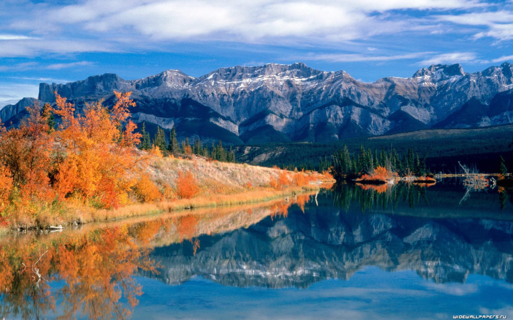 Autumn on the Bank of mountain lake
