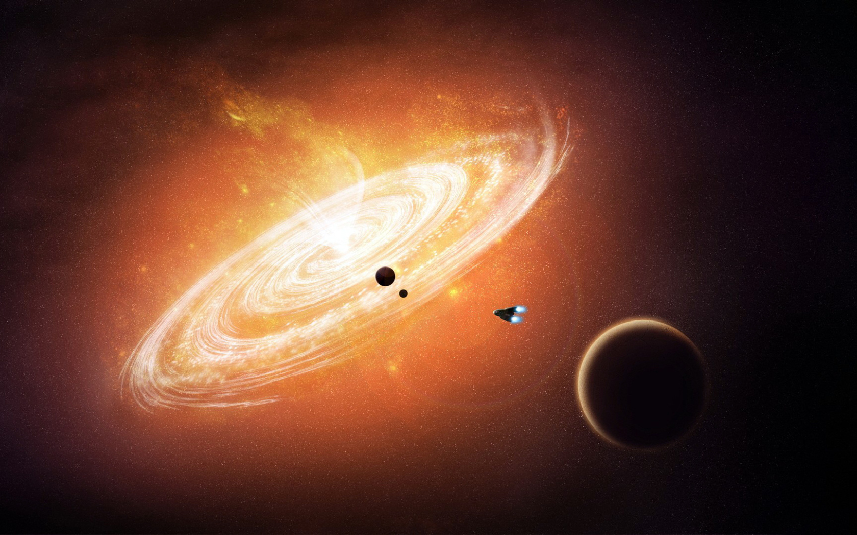 Космический корабль летит к галактике