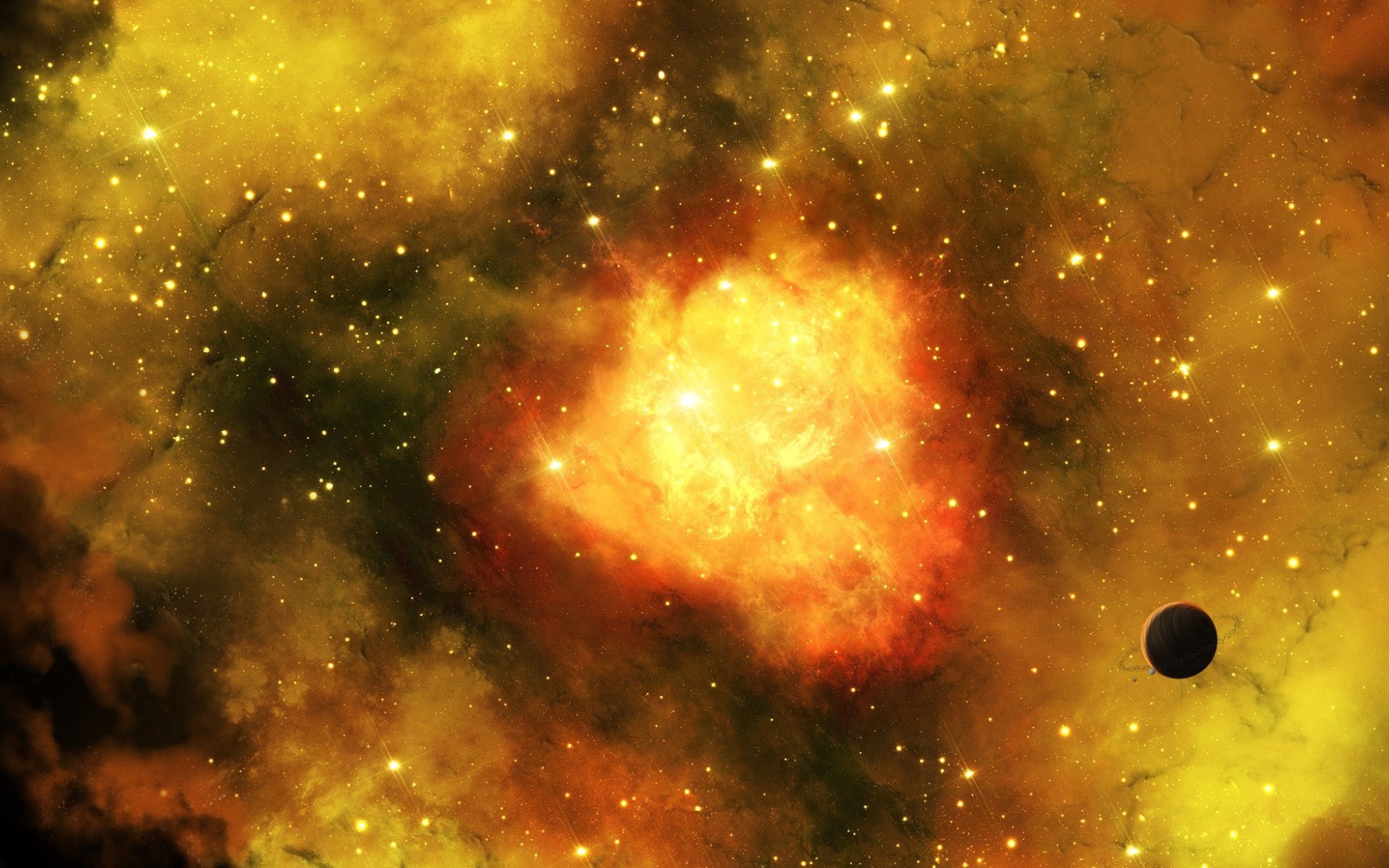 Планета на фоне туманности