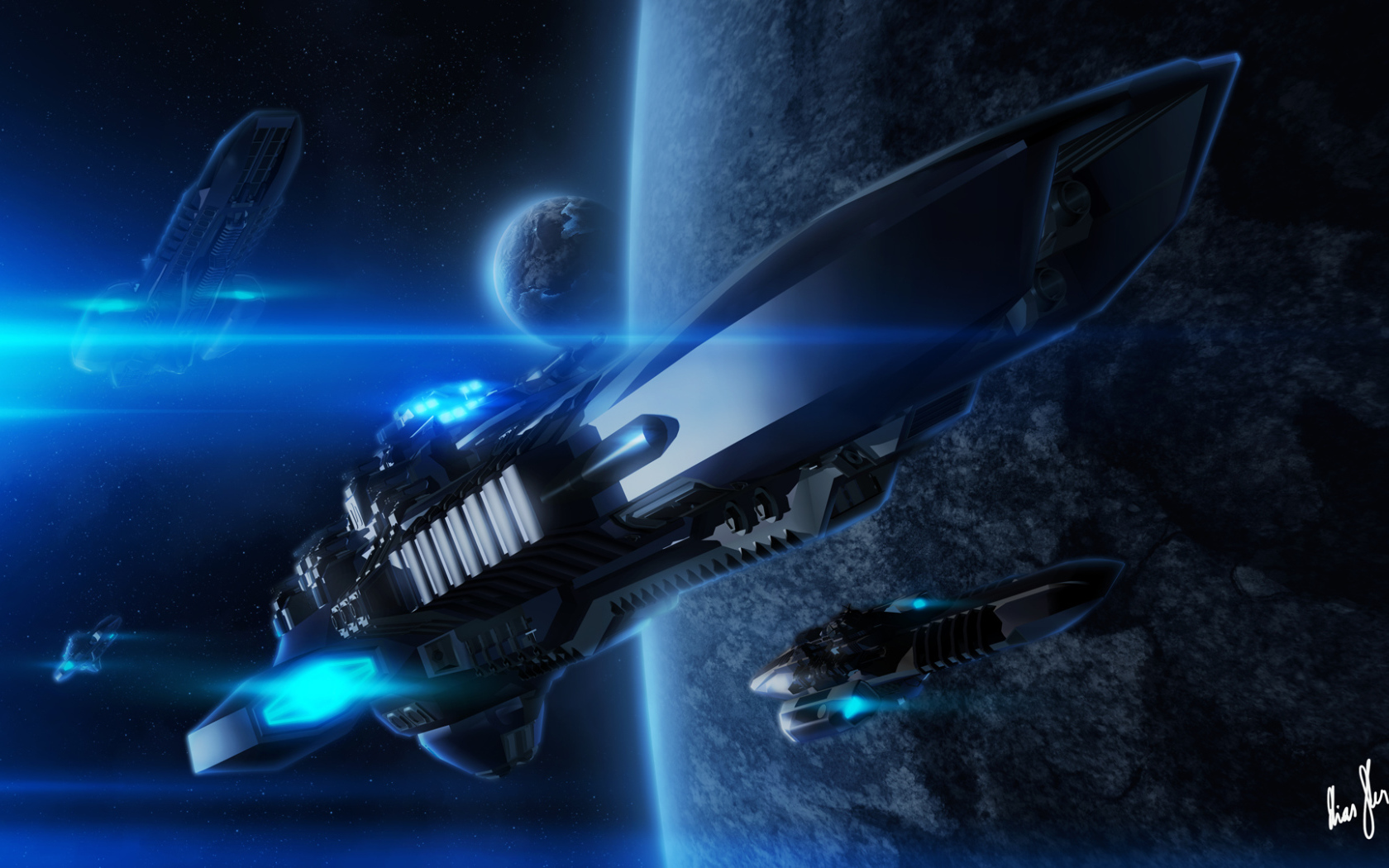 Космические корабли у планеты