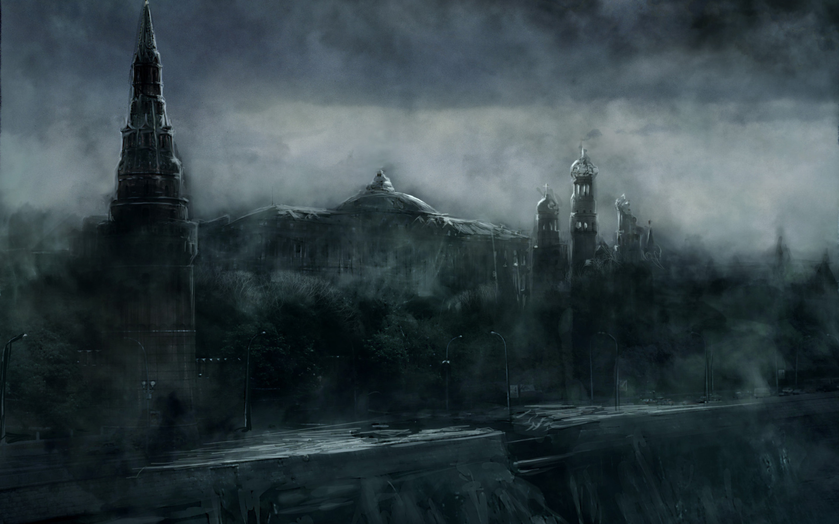 Мрачный вид на Кремль