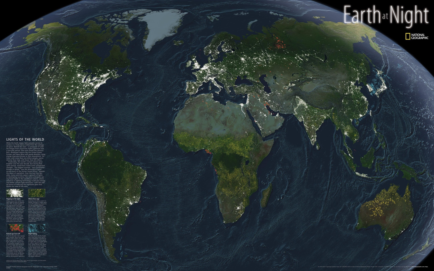 Карта Земной поверхности ночью
