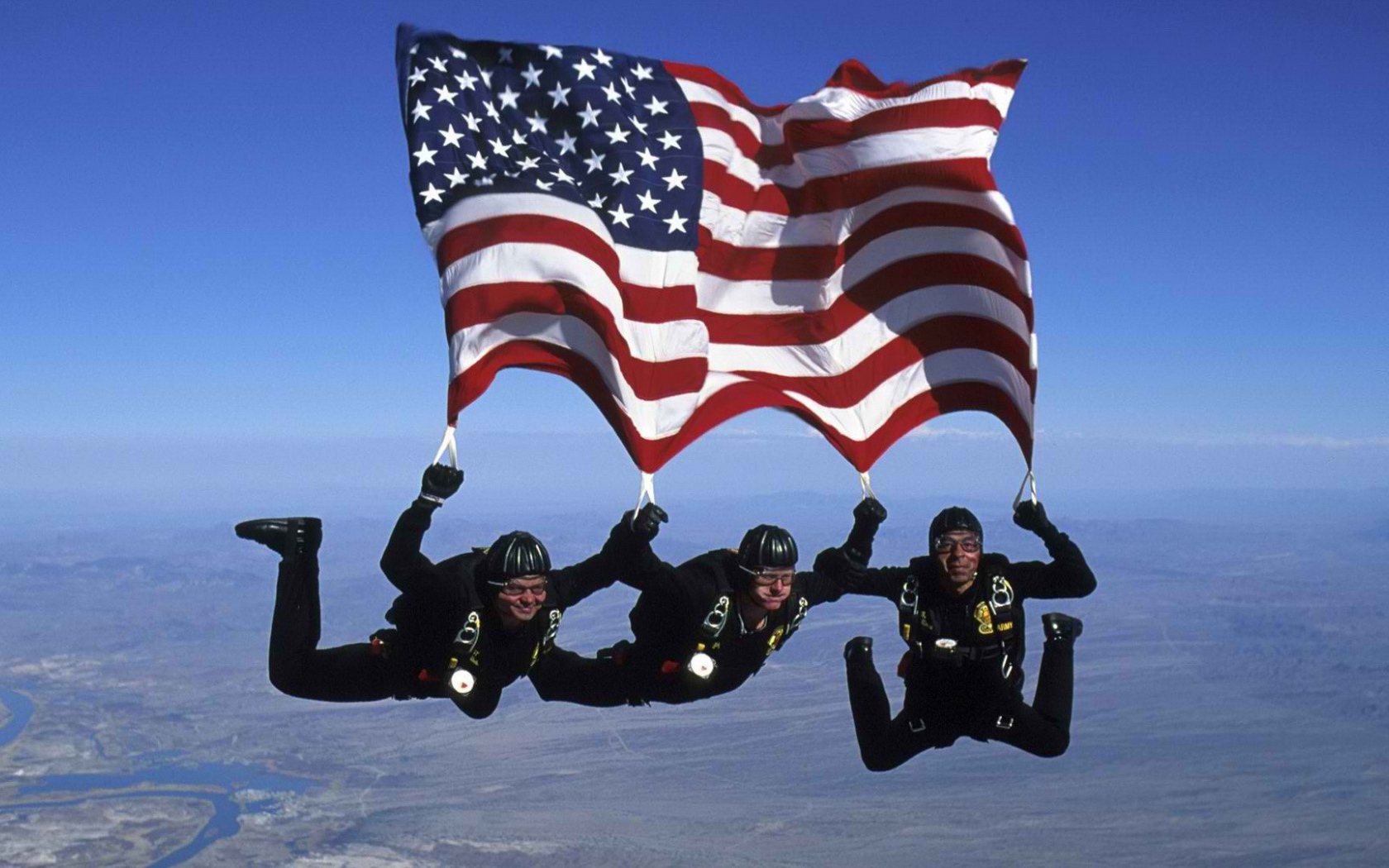 Paratroopers with the American flag