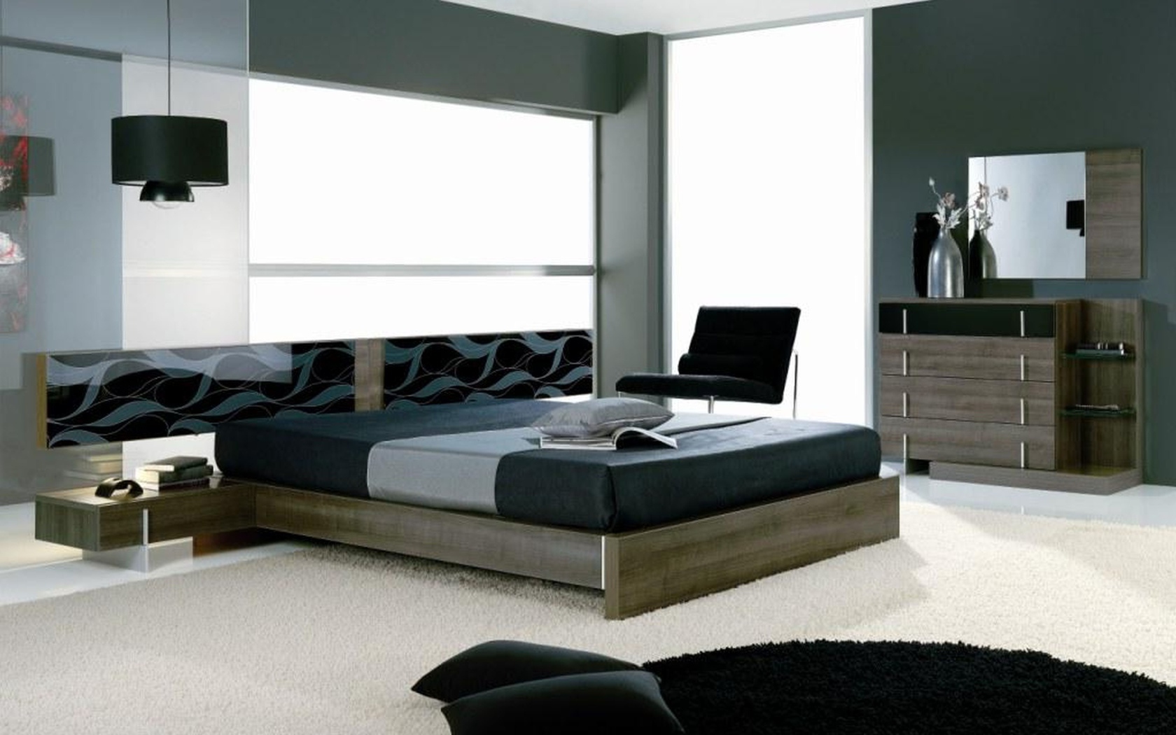 Черно белая спальня