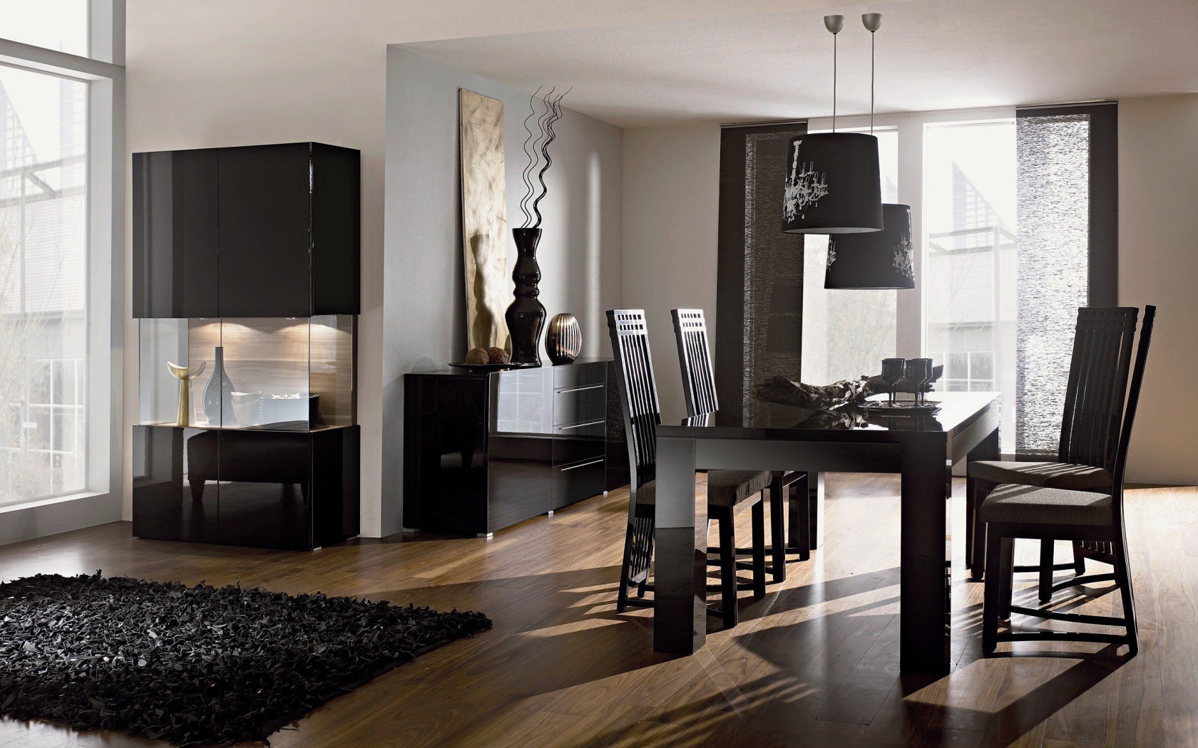 Черные тона в оформлении столовой