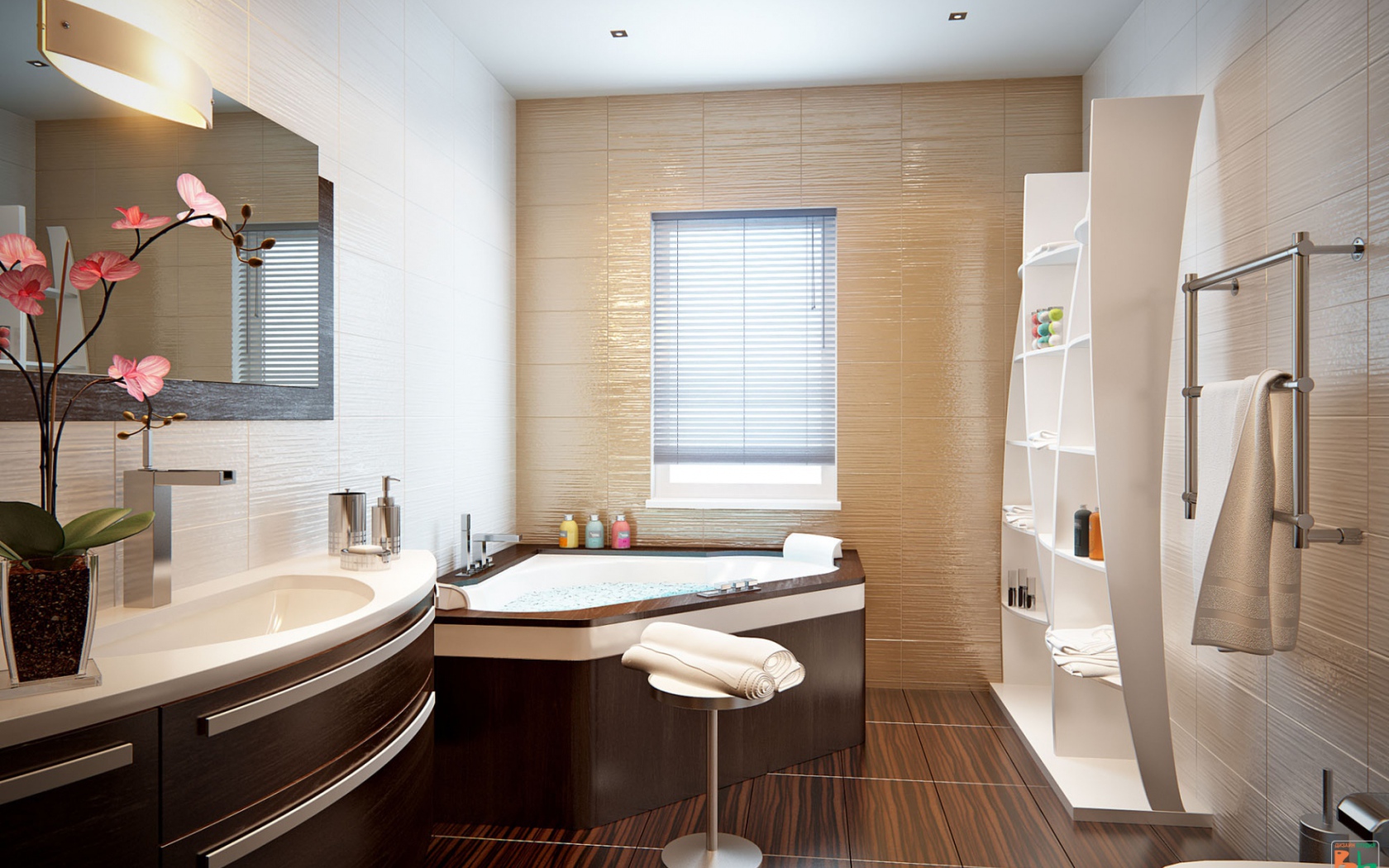 Коричневое джакузи в ванной