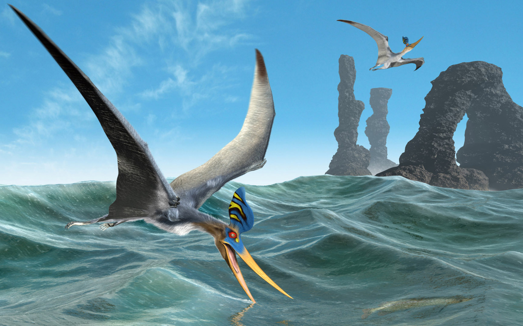 Летающие динозавры над морем