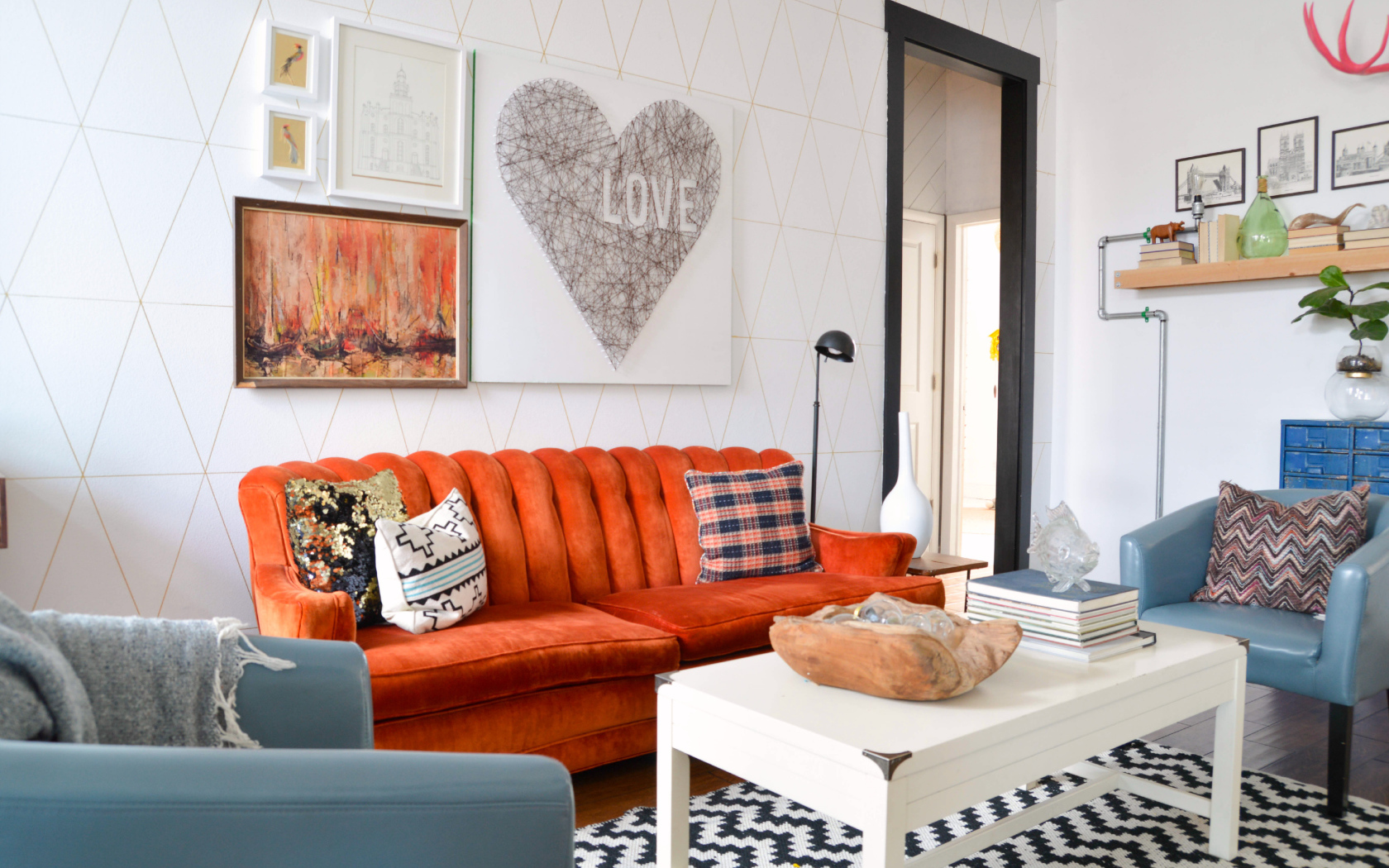 Orange sofa in the living room