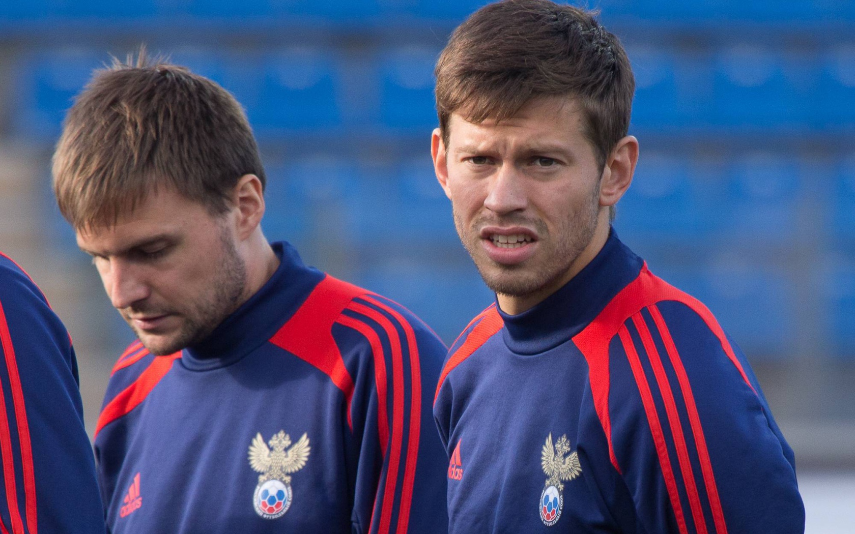 Нападающий сборной России Федор Смолов на тренировке