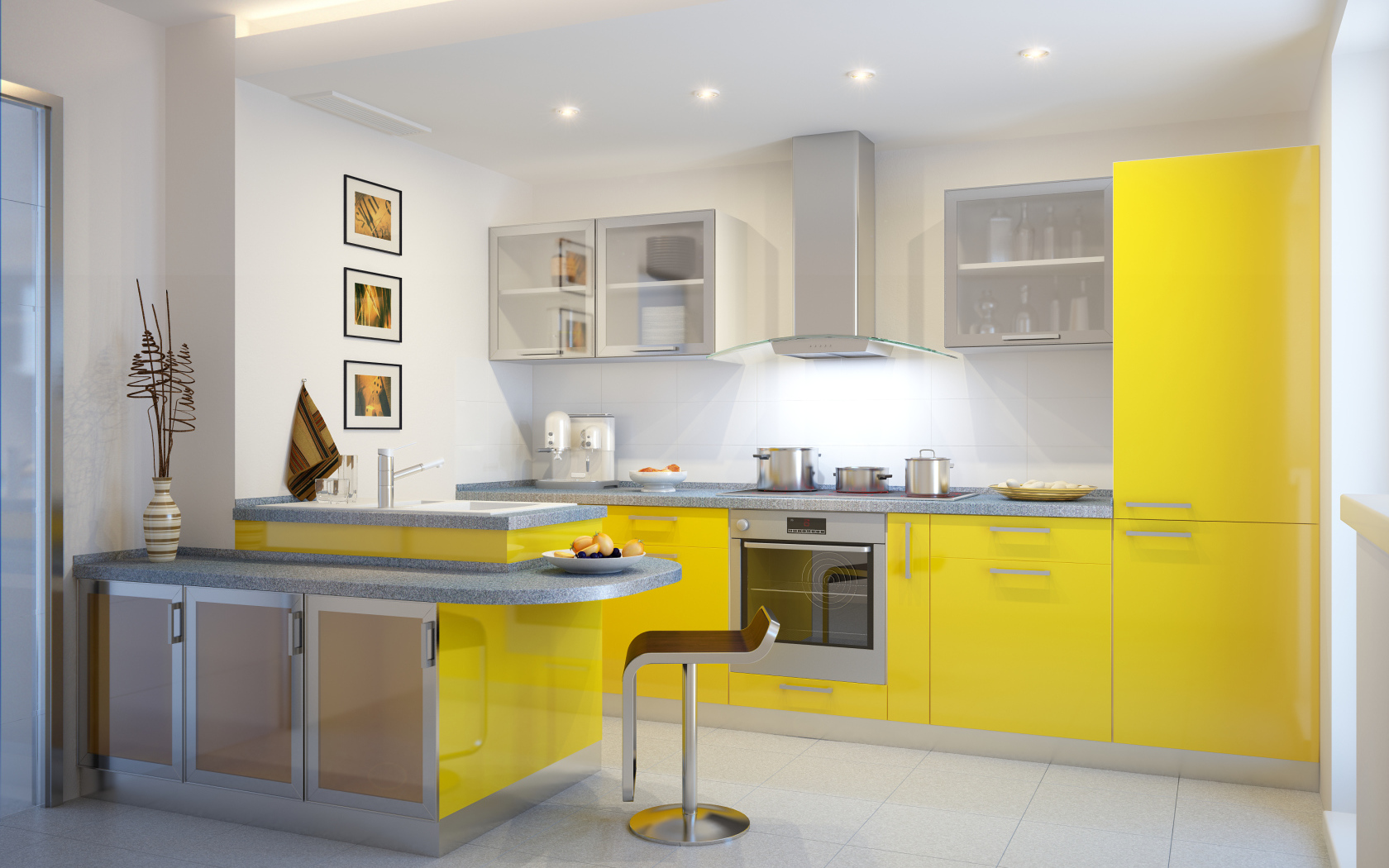 Желтая стильная кухня