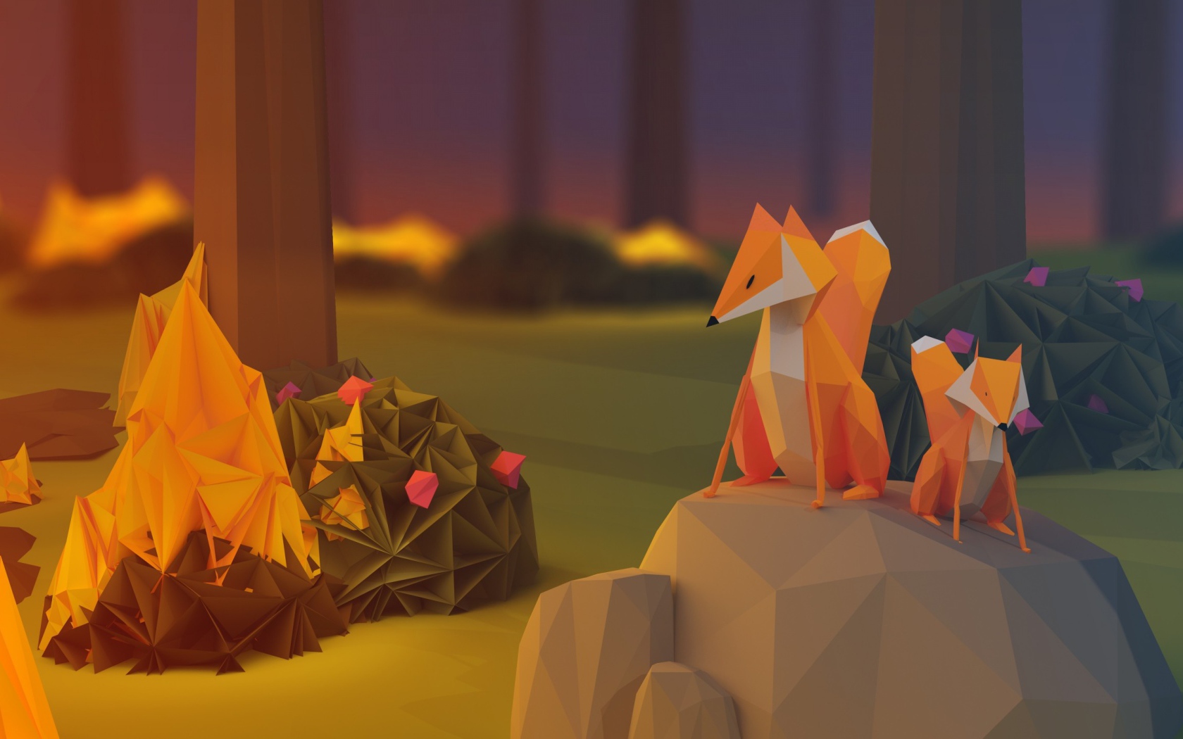 Лисы в лесу, 3-Д модель