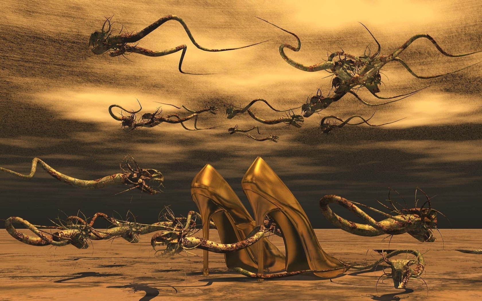 Золотые женские туфли на шпильках