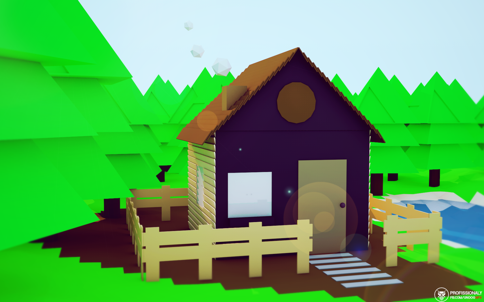 Домик среди леса, 3Д графика