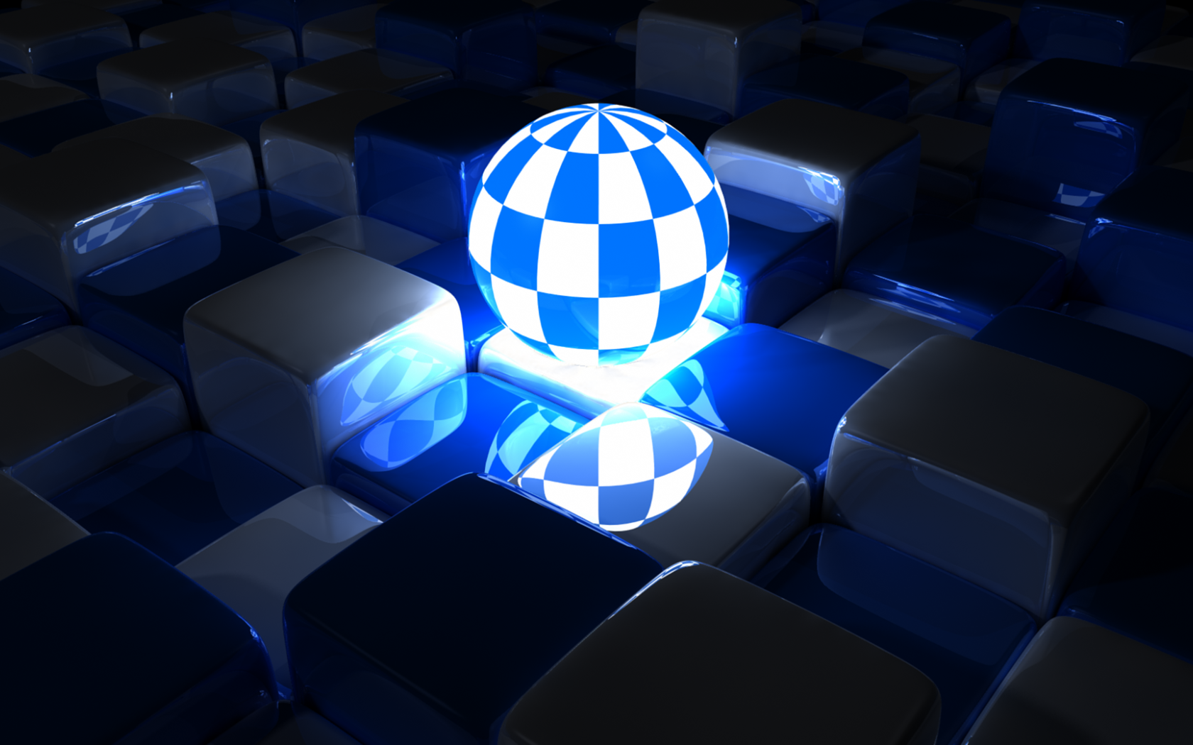 Светящийся шар среди кубов