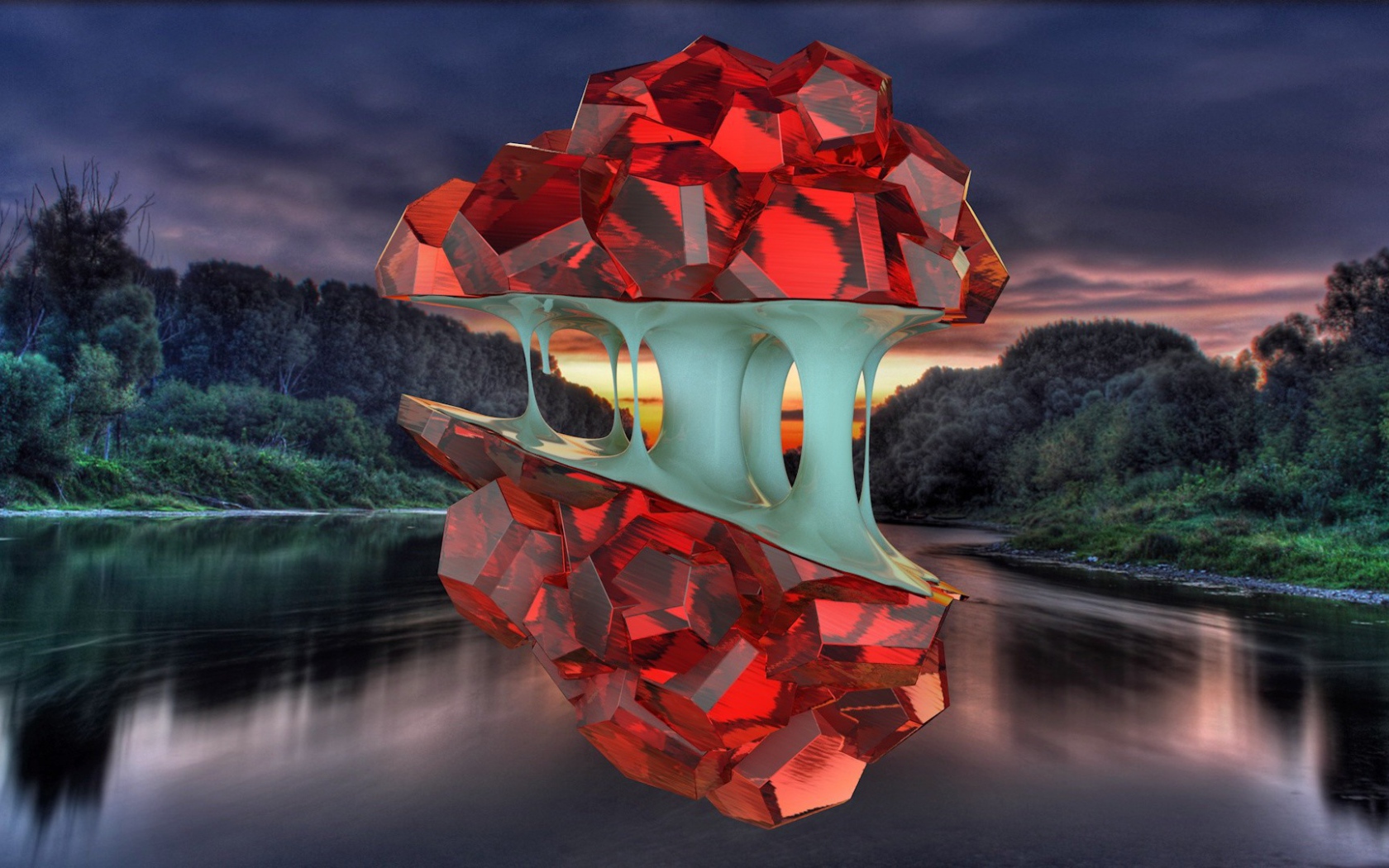 Рубиновые деревья над водой, 3Д модель