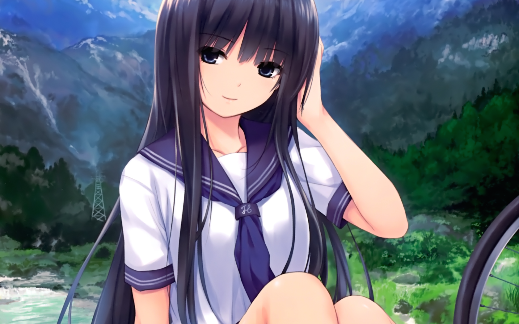 Девушка аниме на фоне гор, Coffee-Kizoku