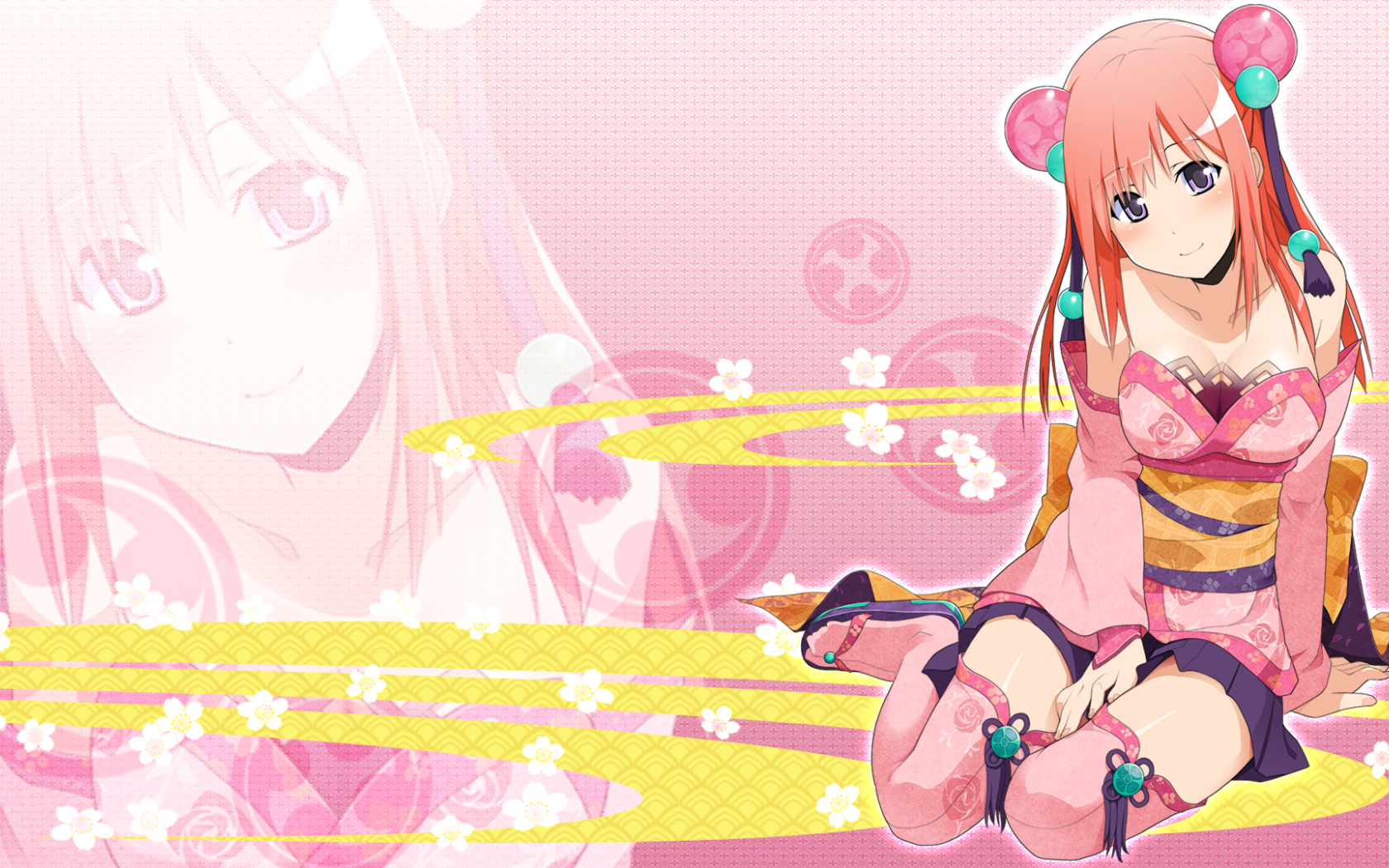 Аниме девушка на розовом фоне, Onigirl