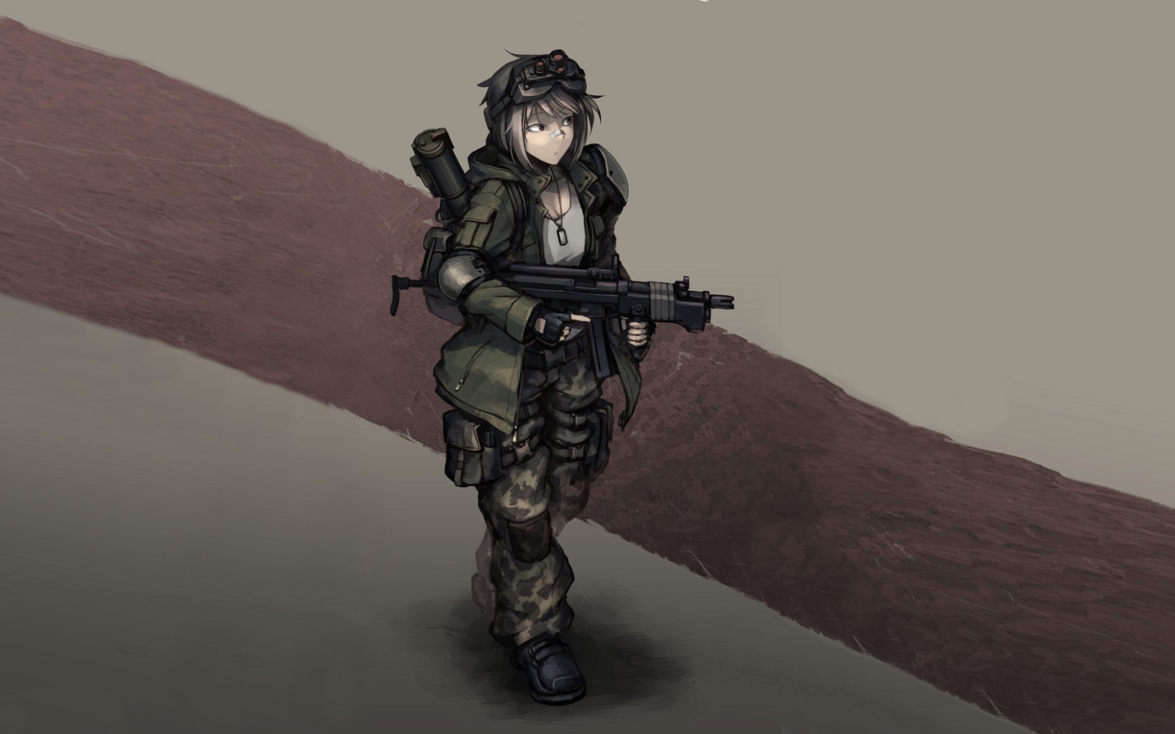 Аниме девушка солдат с оружием