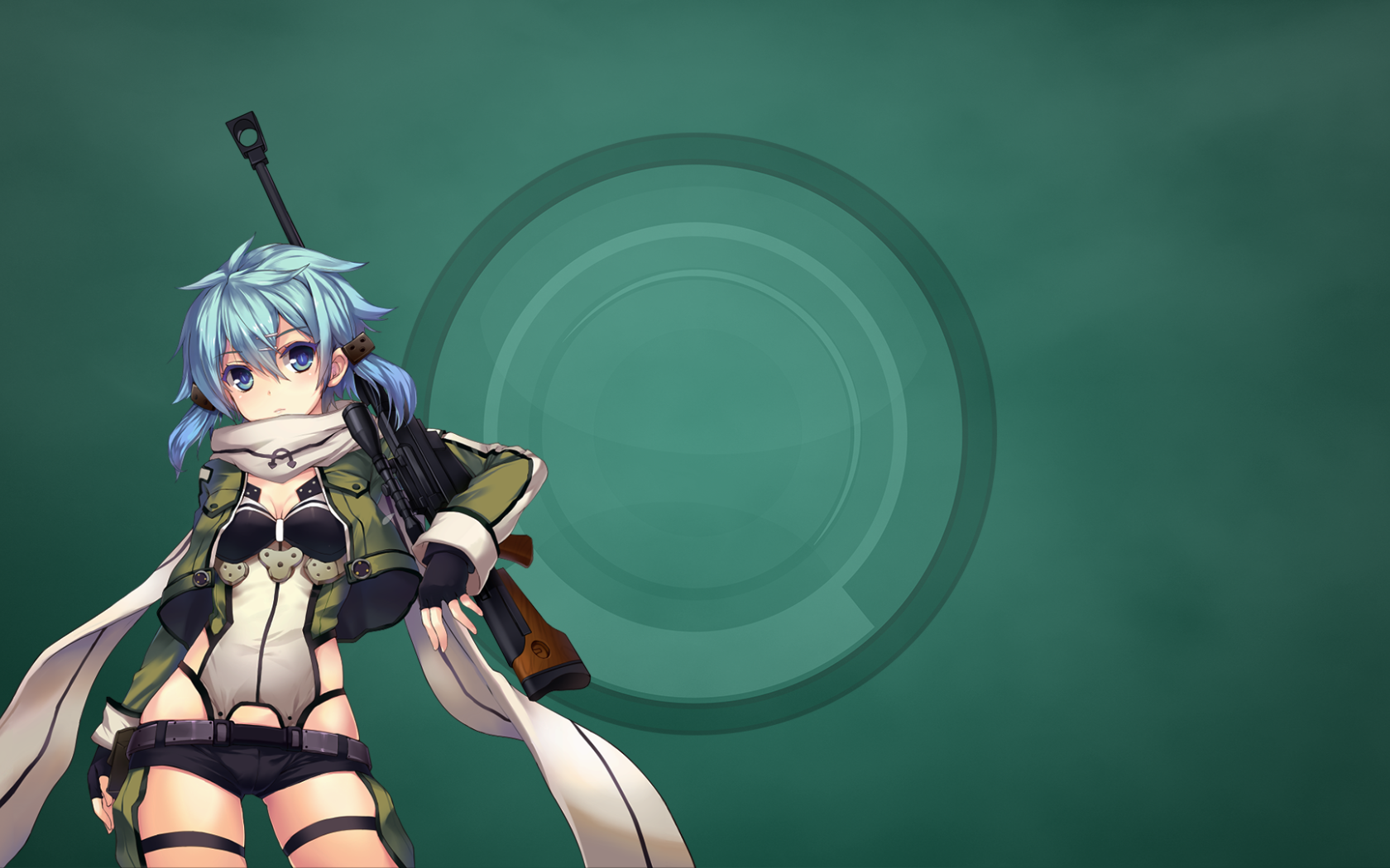 Девушка воин аниме на зеленом фоне