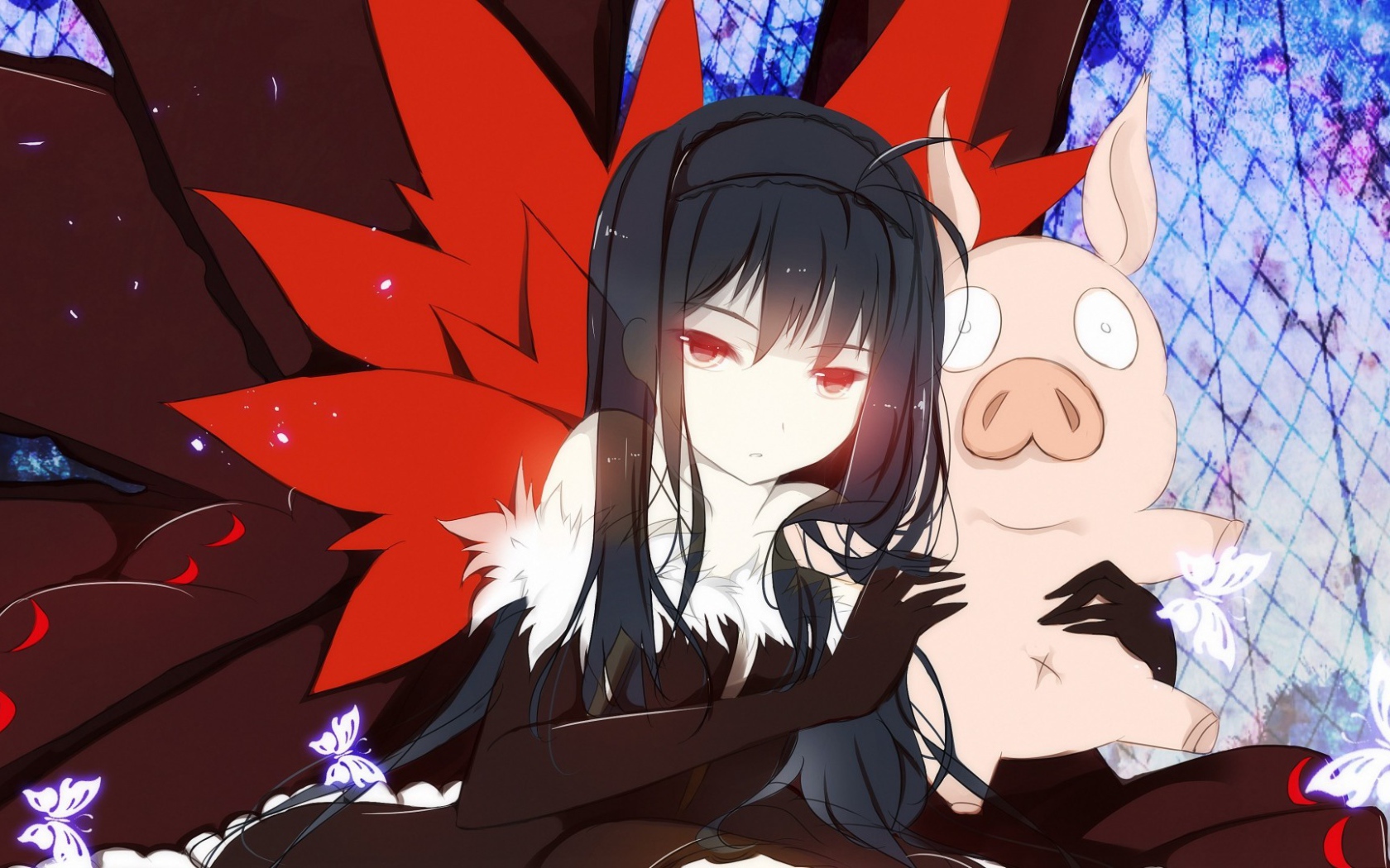 Девушка аниме с поросенком