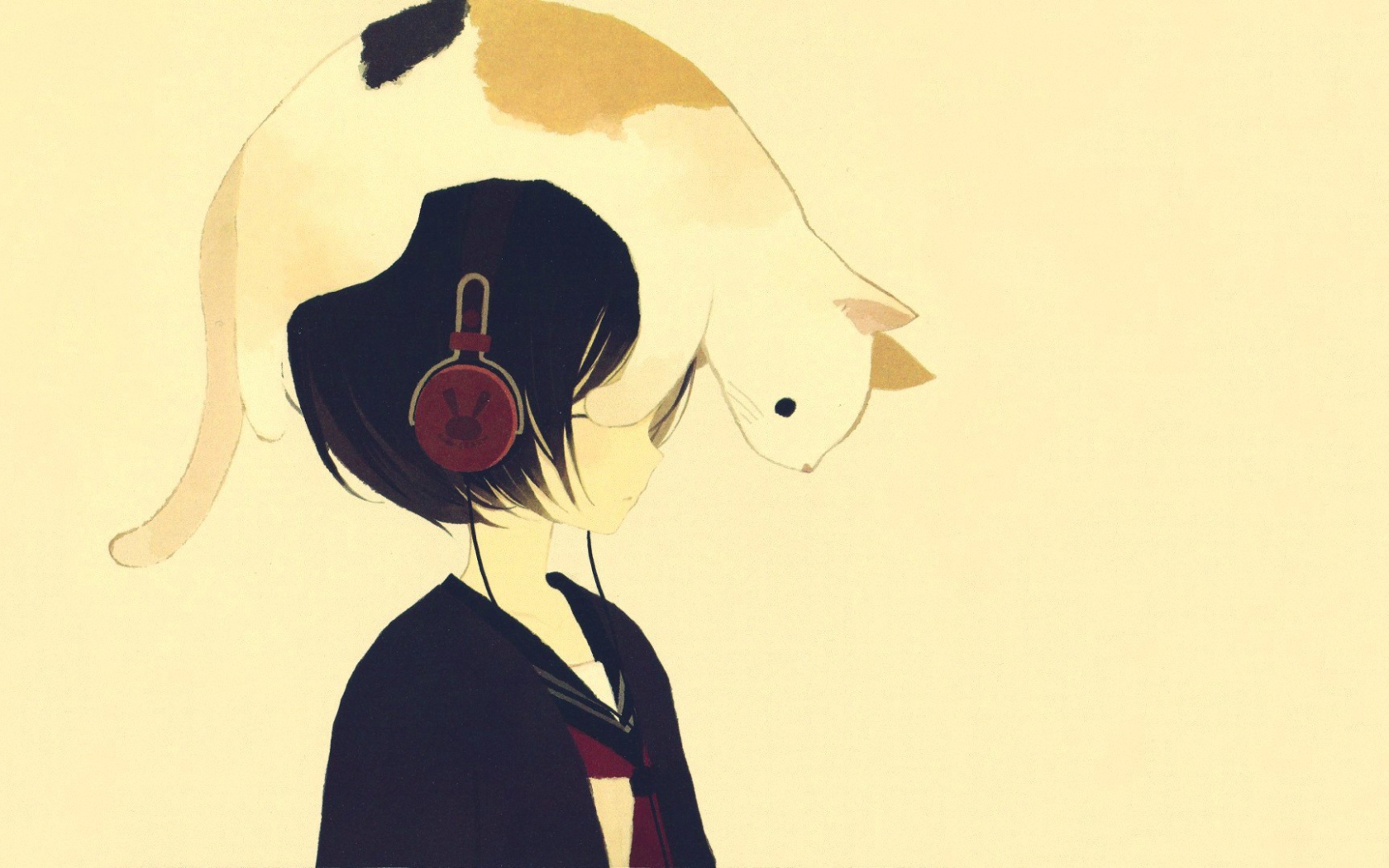 Кот на голове девушки аниме