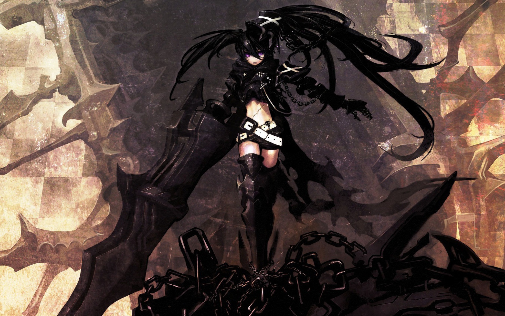 Темноволосая героиня аниме Black Rock Shooter