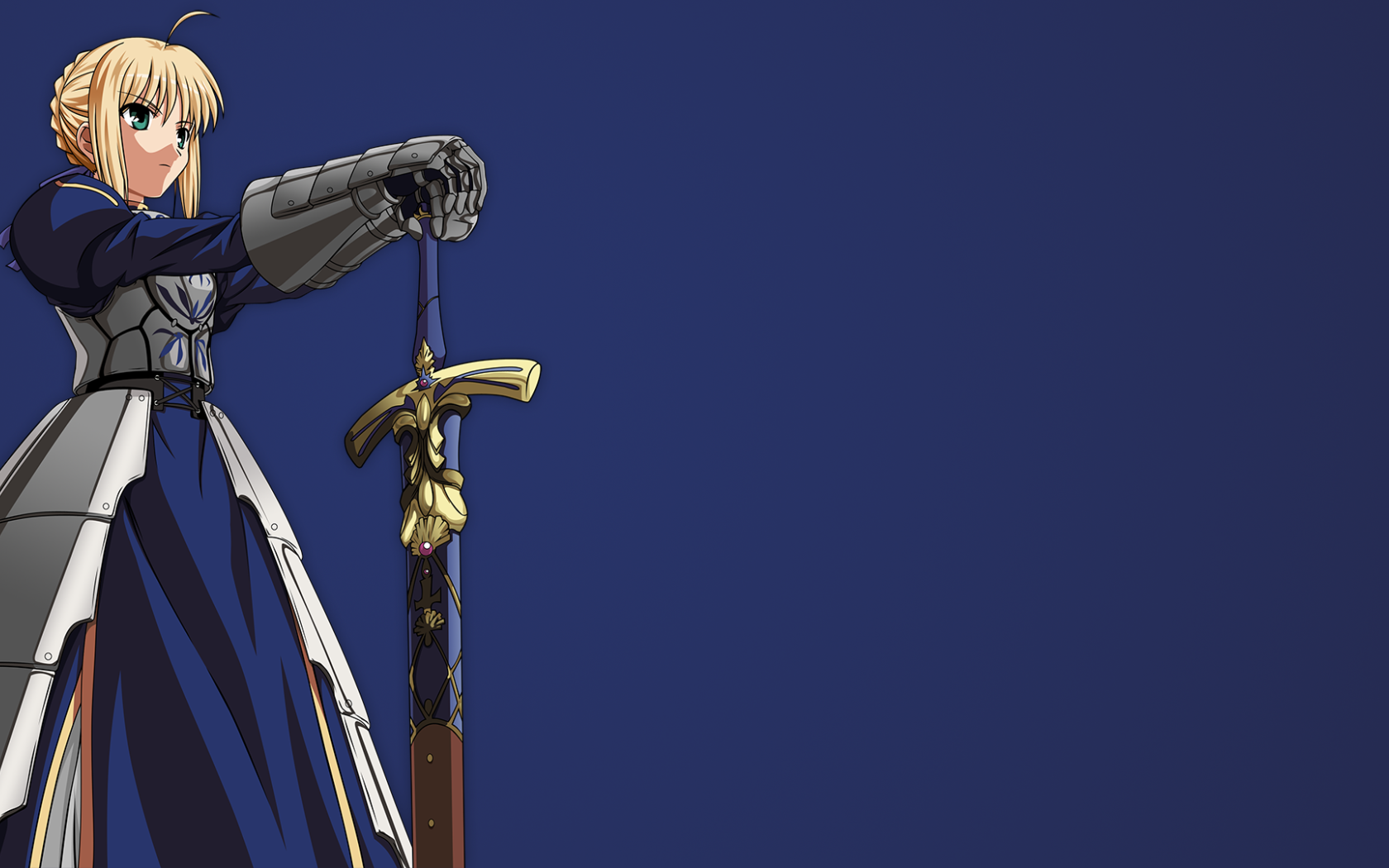 Экскалибур в руке девушки аниме Ночь прибытия